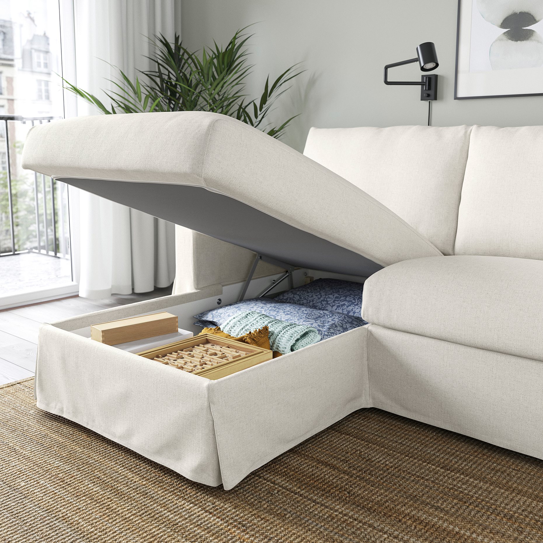 HYLTARP, 3-seat sofa with chaise longue, left, 794.896.86