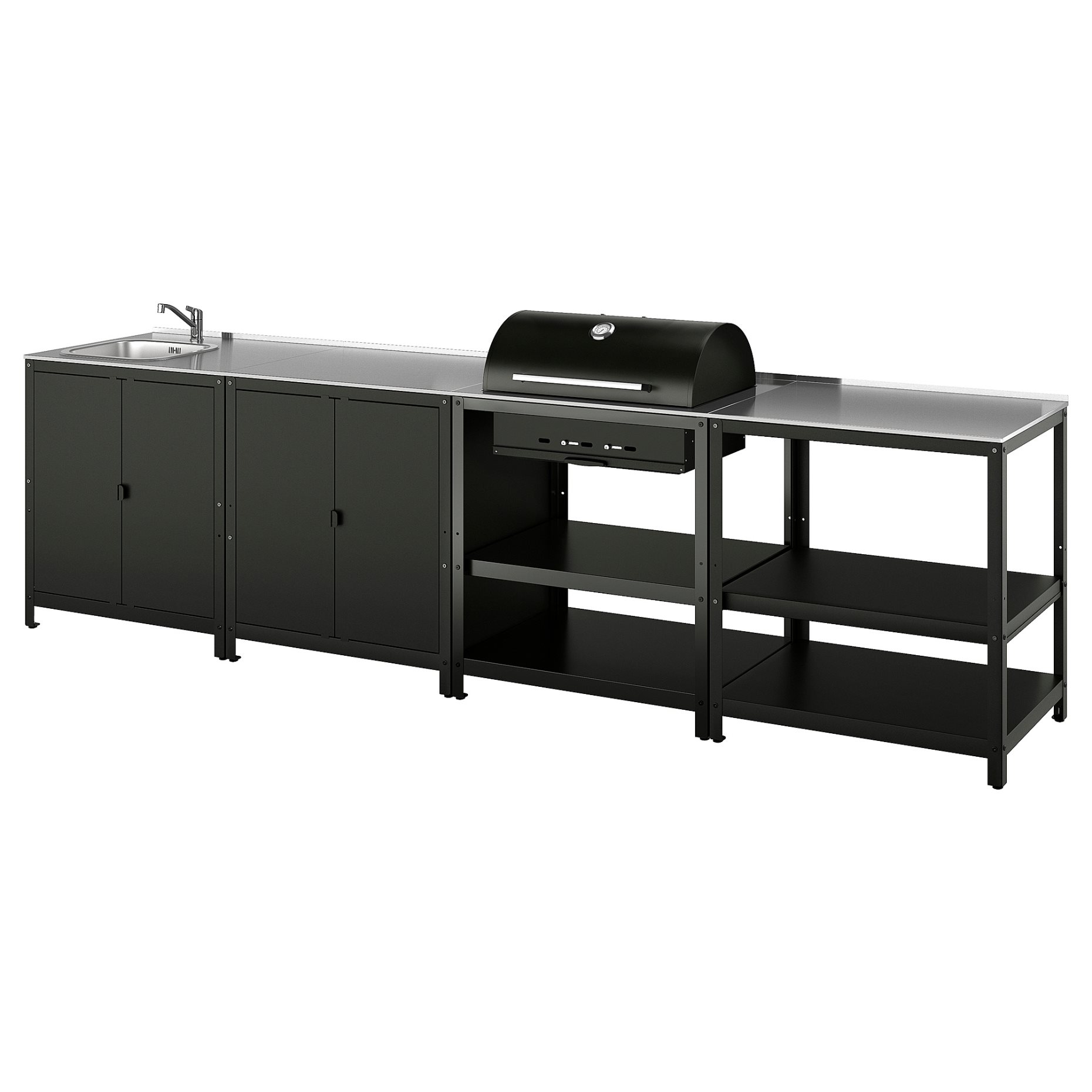 GRILLSKÄR, kitchen sink unit/charcoal barbecue/outdoor, 344x61 cm, 794.968.80