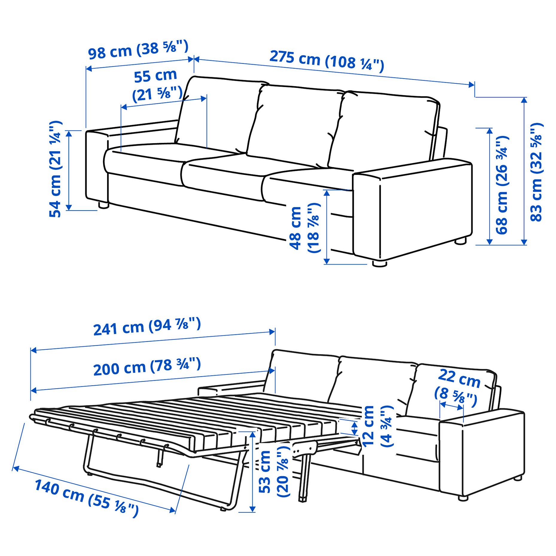 VIMLE, 3-seat sofa-bed with wide armrests, 795.452.15
