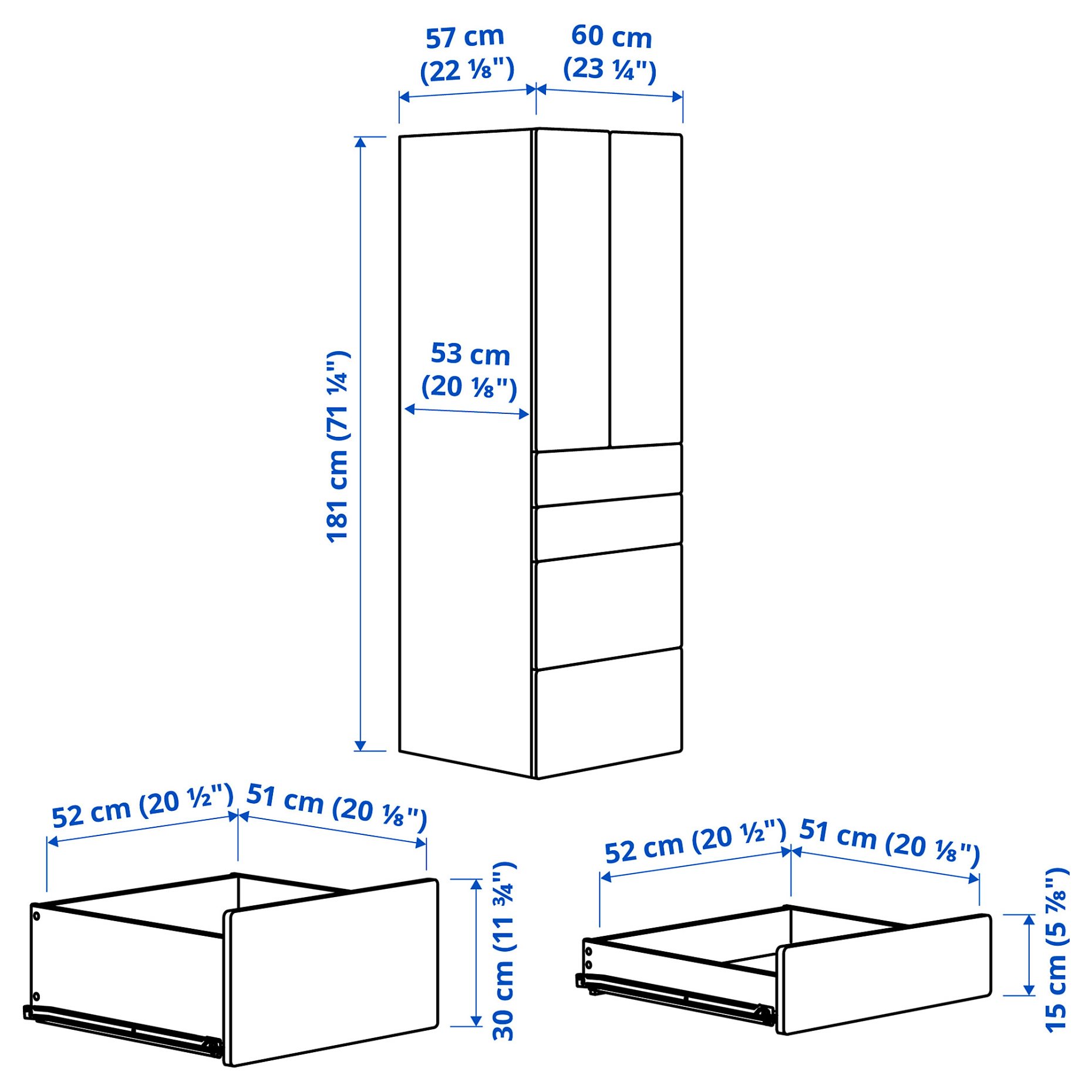 SMASTAD/PLATSA, wardrobe with 4 drawers, 60x57x181 cm, 795.465.35