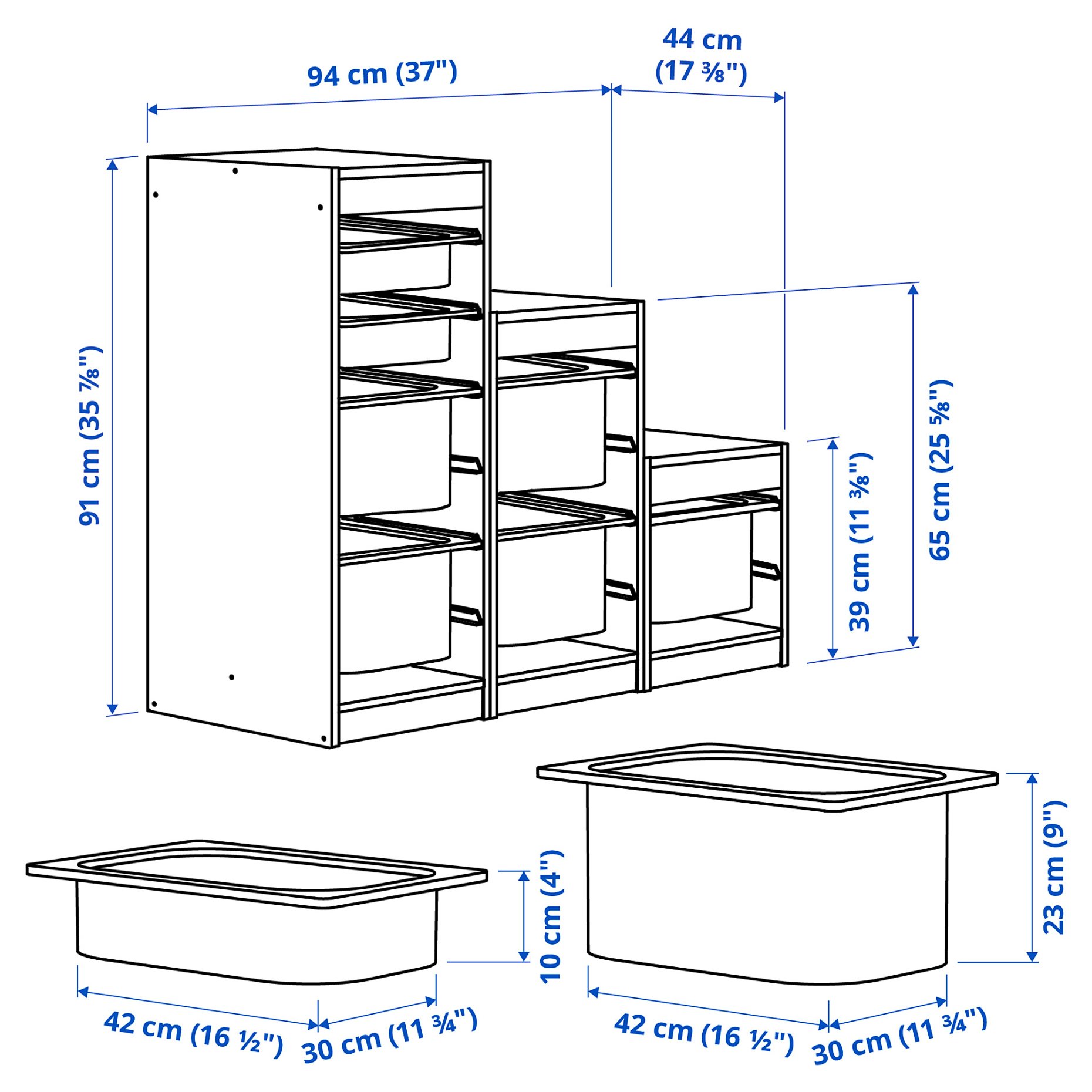 TROFAST, storage combination with boxes, 94x44x91 cm, 795.744.39
