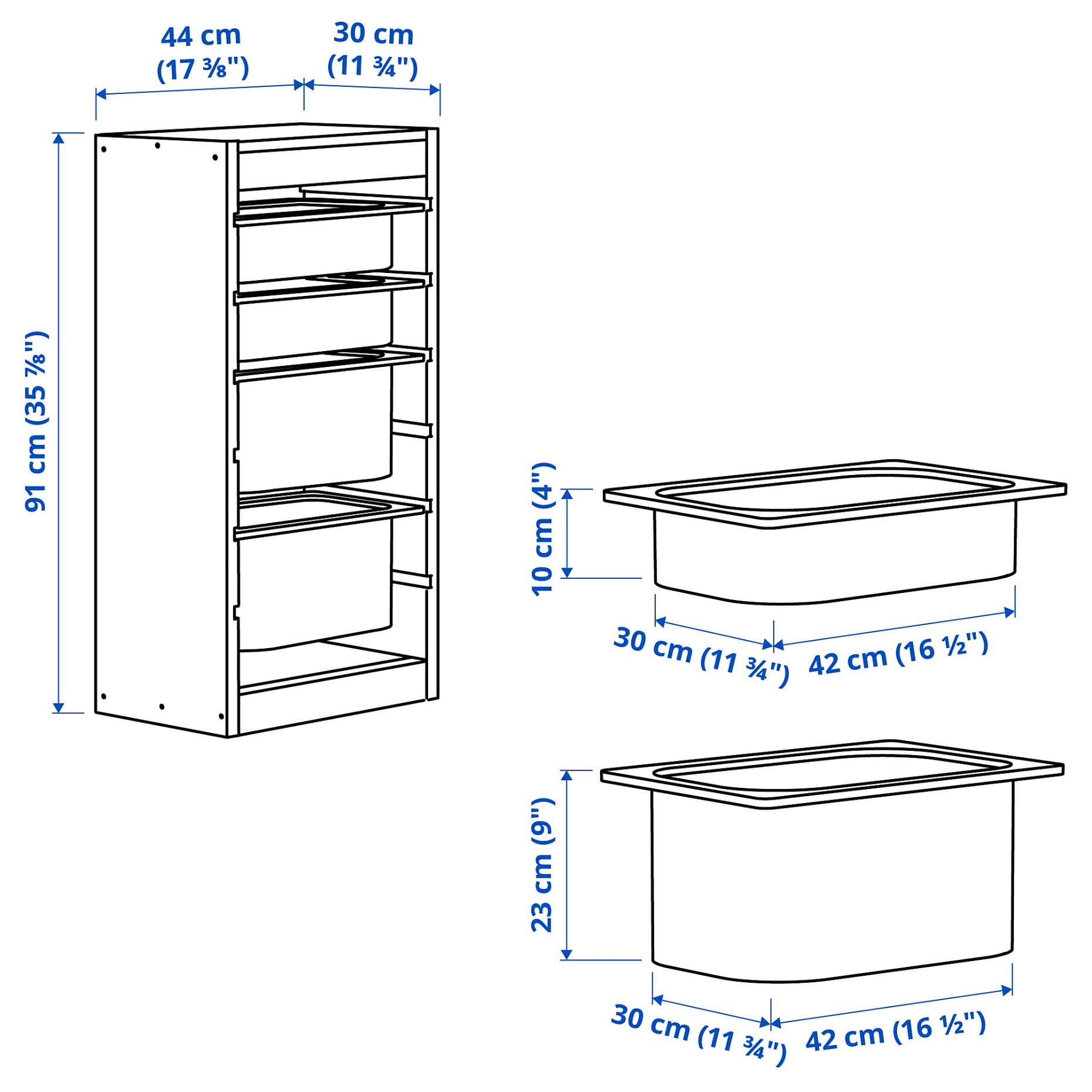 TROFAST, storage combination with boxes, 44x30x91 cm, 795.754.34