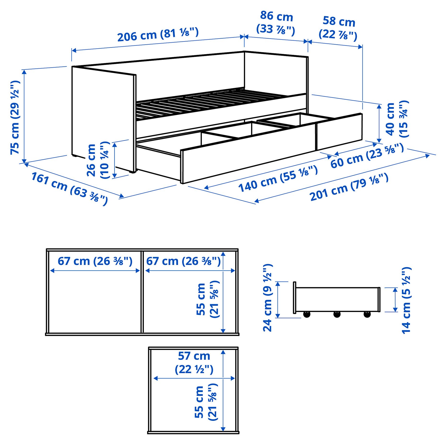 VIHALS, κρεβάτι επισκέπτη day bed με αποθήκευση και 1 στρώμα, 80x200 cm, 795.805.72