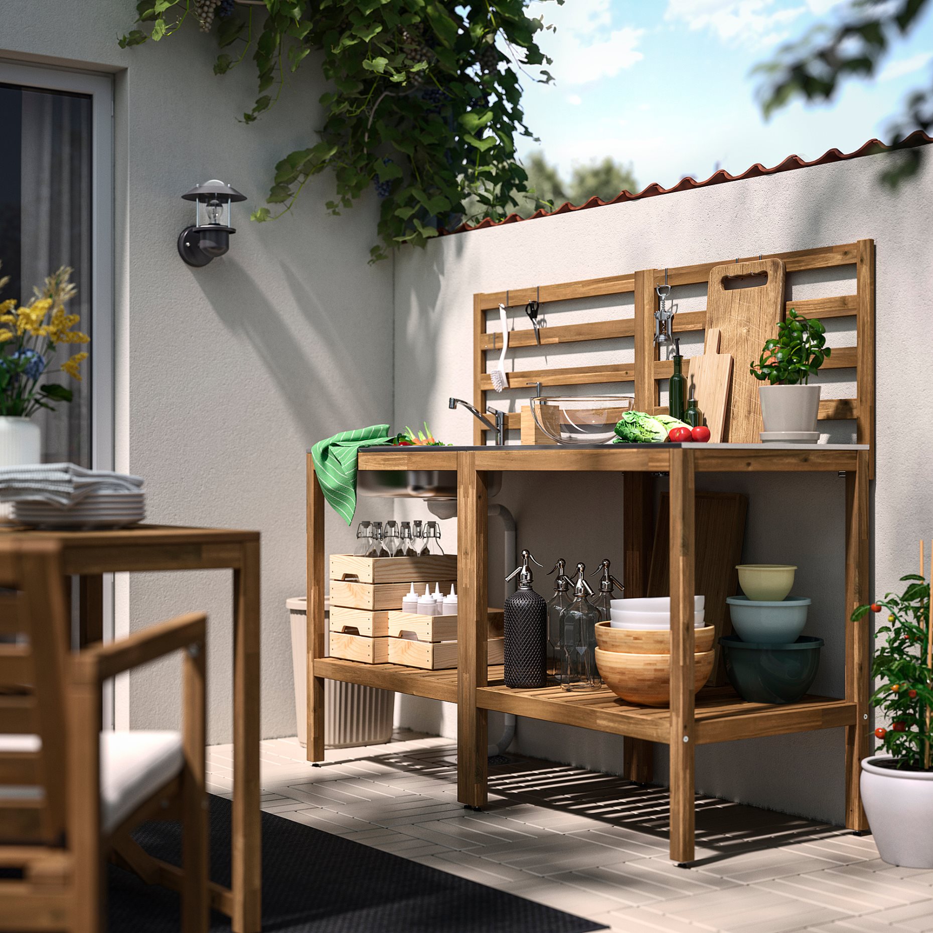NÄMMARÖ, kitchen with sink unit outdoor, 160x62 cm, 796.155.24