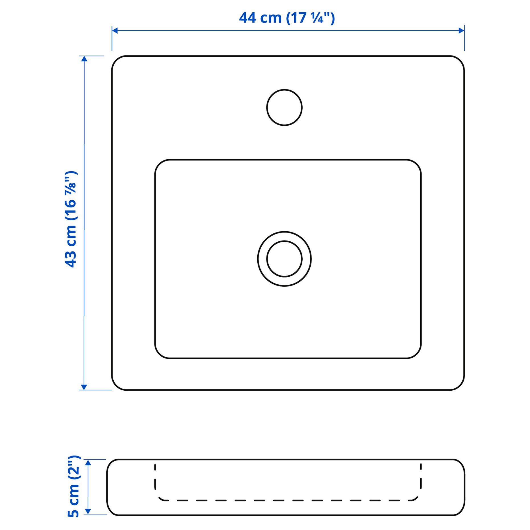 TVÄLLEN, μονός νιπτήρας, 44x43x5 cm, 804.508.24