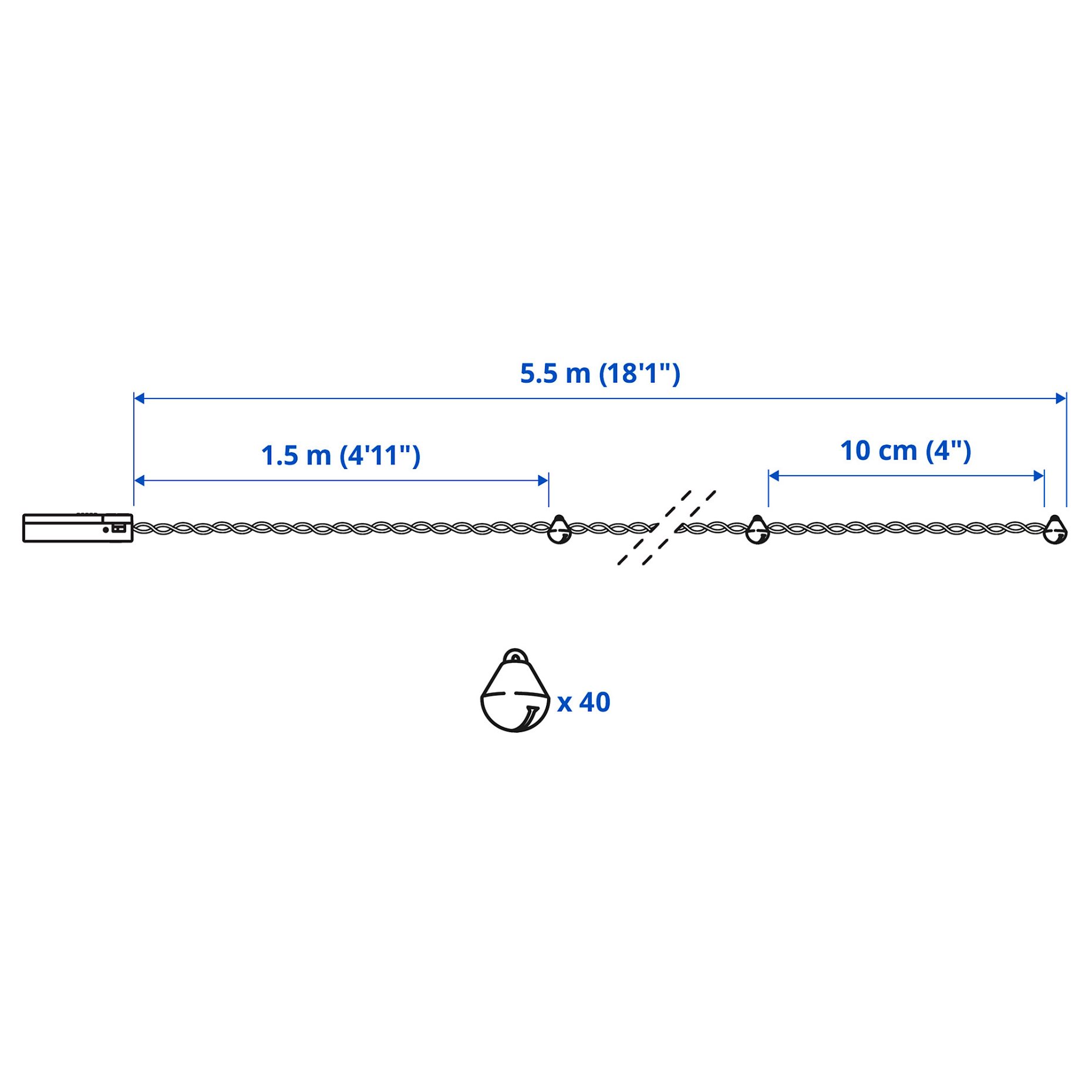 STRÅLA, lighting chain with built-in LED light source/40 lights/jingle bell/battery-operated, 805.626.71