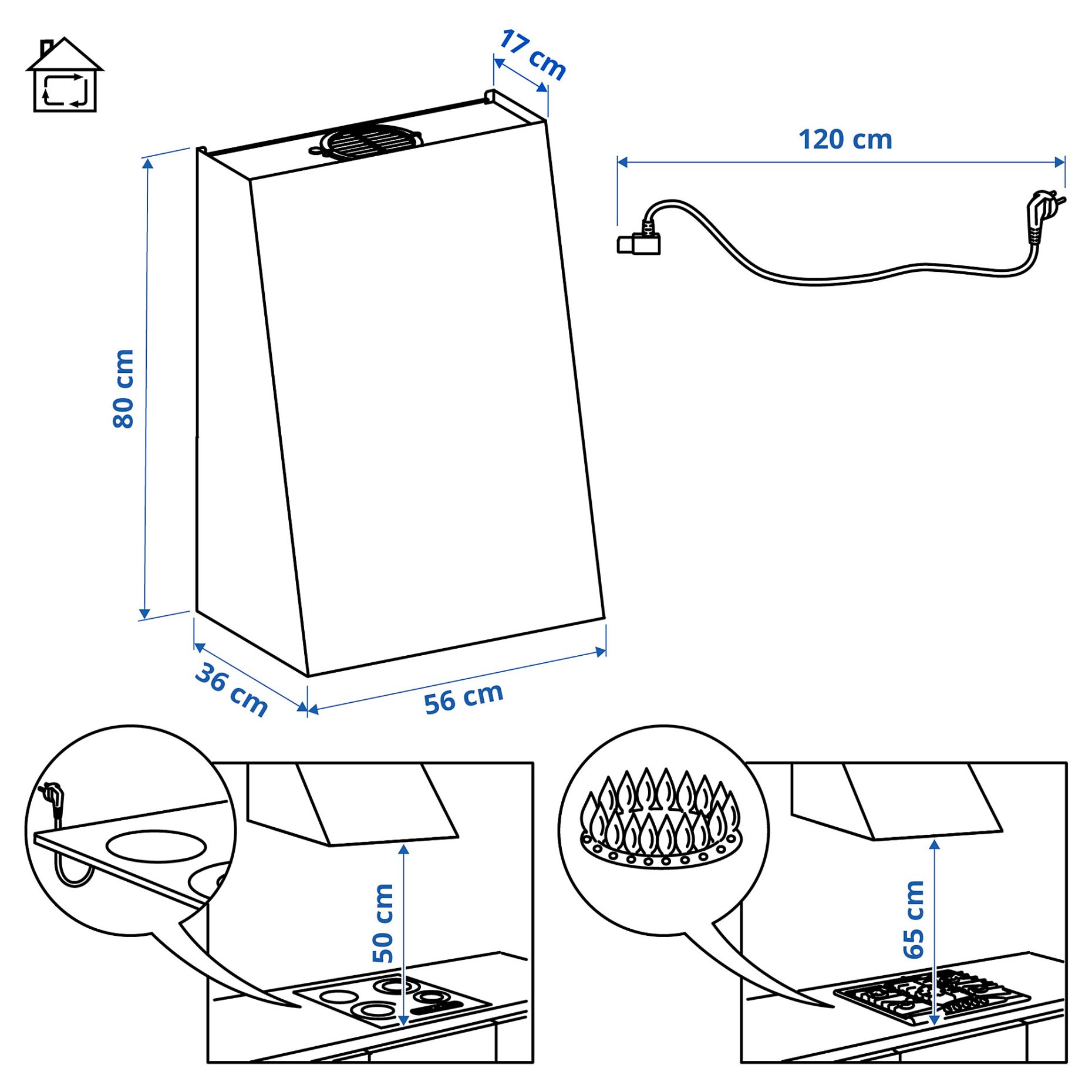 FIVELSBO, απορροφητήρας τοίχου/IKEA 300, 56 cm, 806.203.22