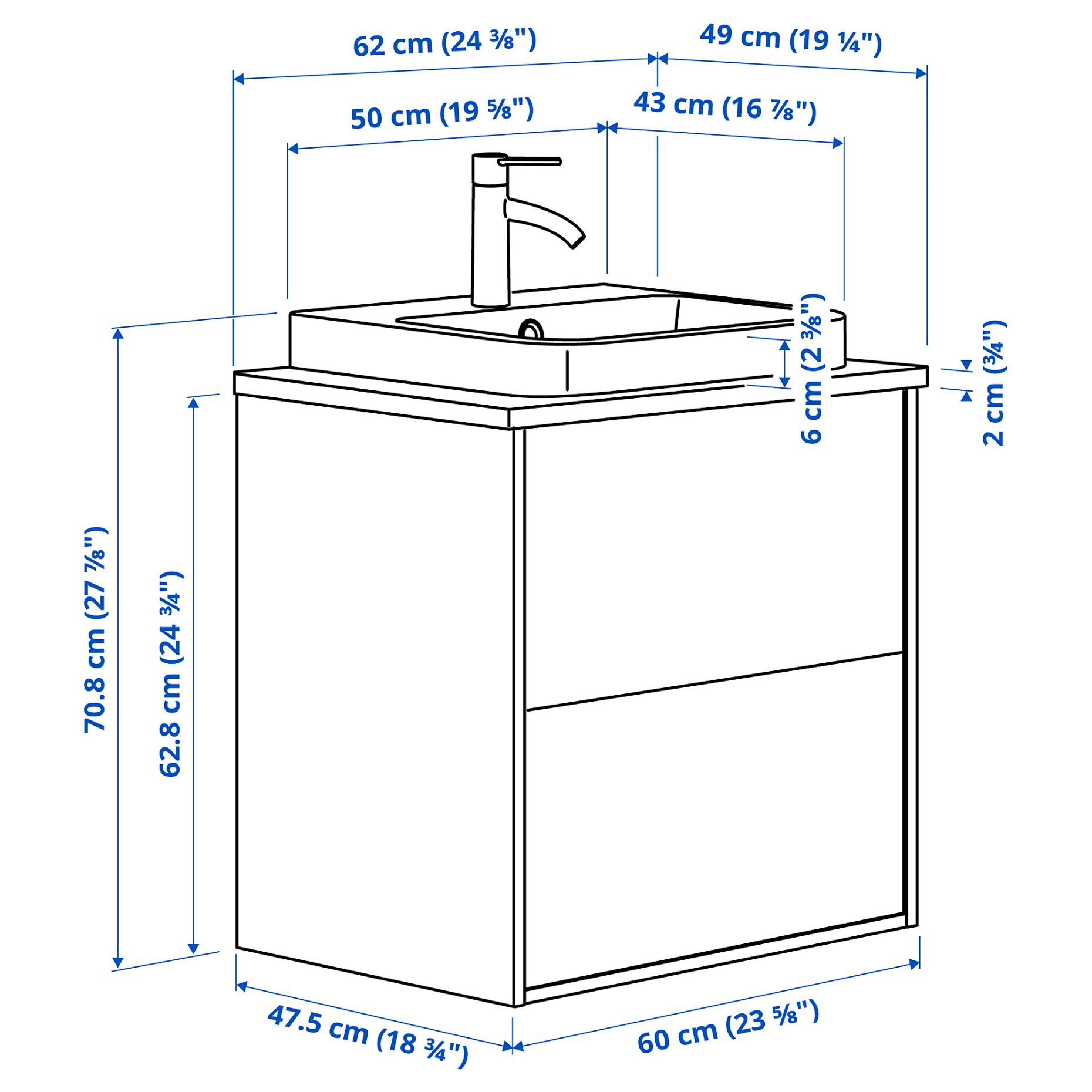 ANGSJON/BACKSJON, wash-stand with drawers/wash-basin/tap/high-gloss, 62x49x71 cm, 895.210.49