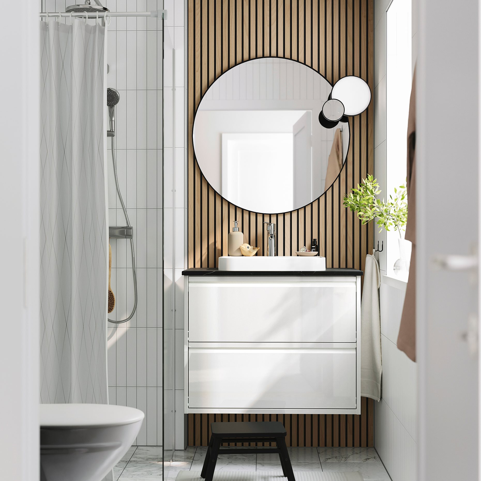 ANGSJON/BACKSJON, wash-stand with drawers/wash-basin/tap/high-gloss, 82x49x71 cm, 895.213.94