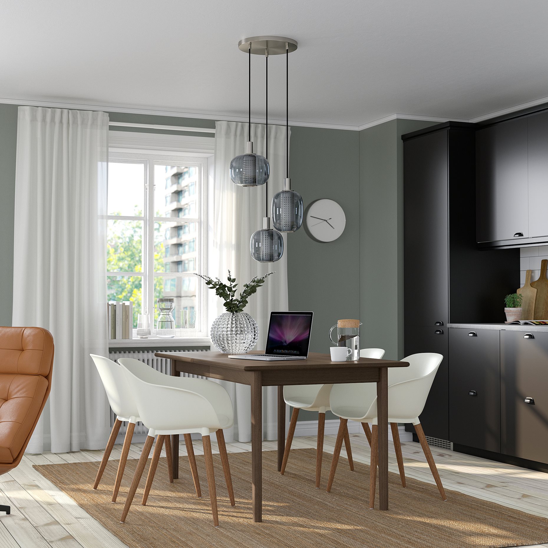 SKANSNÄS/GRÖNSTA, table and 4 chairs with armrests, 150/205 cm, 895.616.53