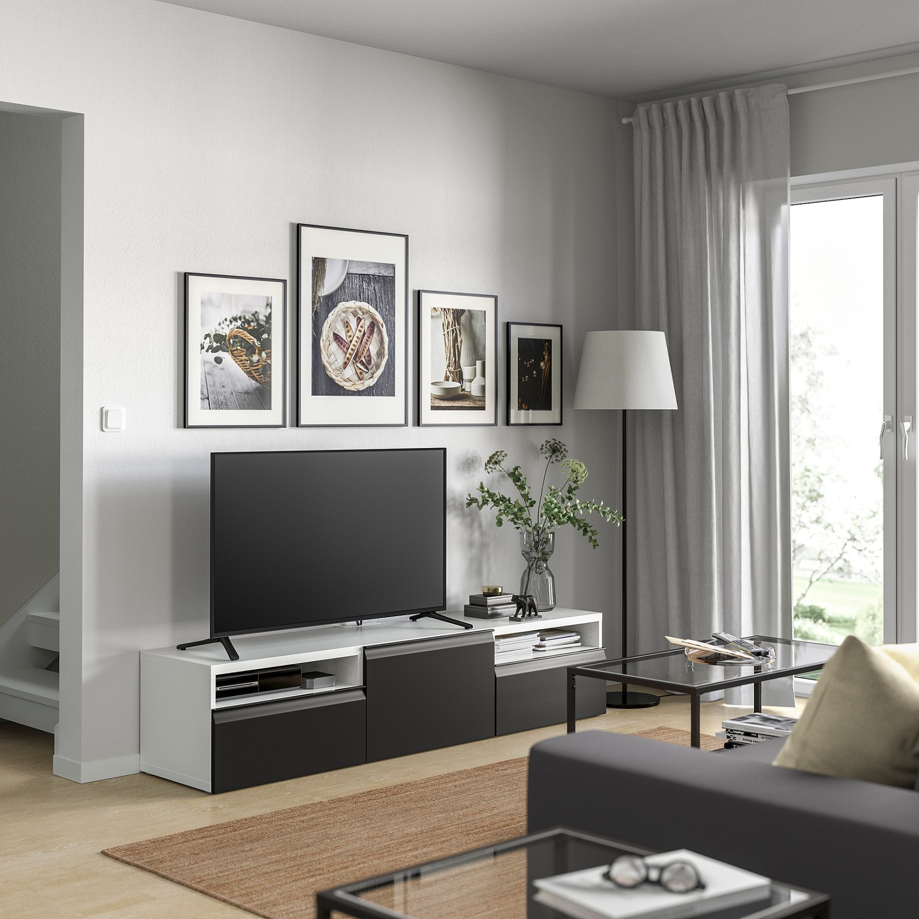 BESTÅ, TV bench with door/drawers soft closing, 180x42x39 cm, 895.689.23