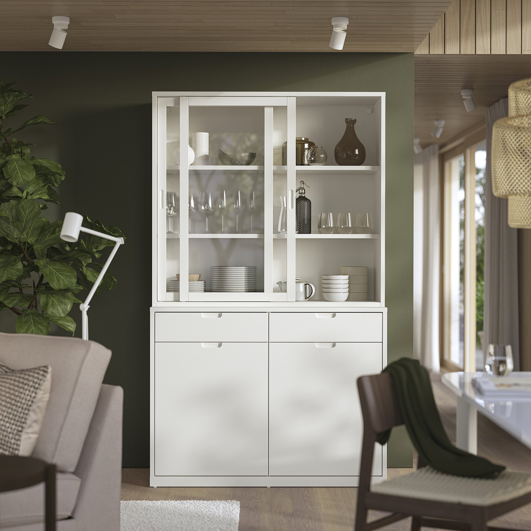 TONSTAD, storage combination with sliding glass doors, 120x47x201 cm, 895.717.65