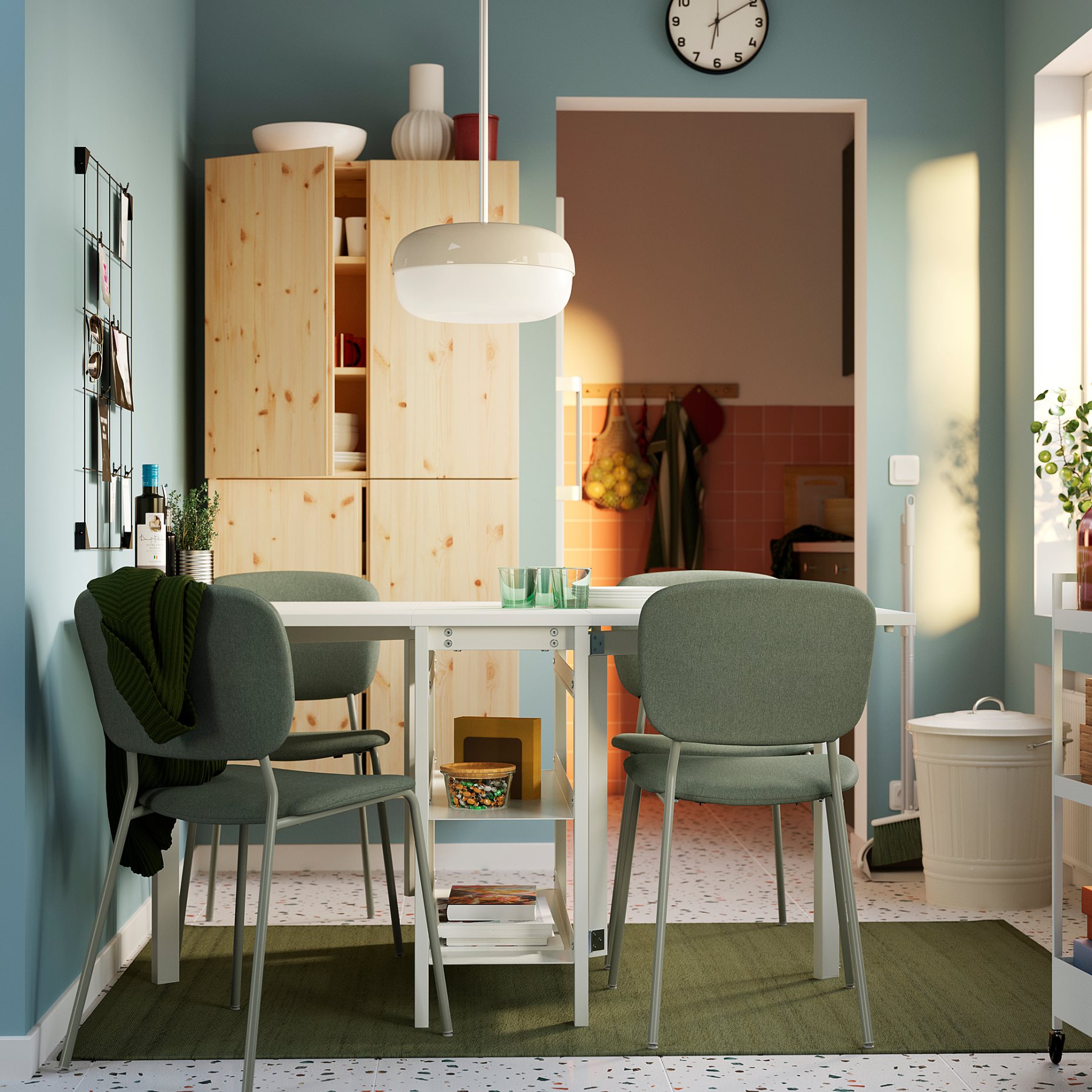 VIHALS, gateleg table and 4 chairs, 39/95/151x90 cm, 895.899.49