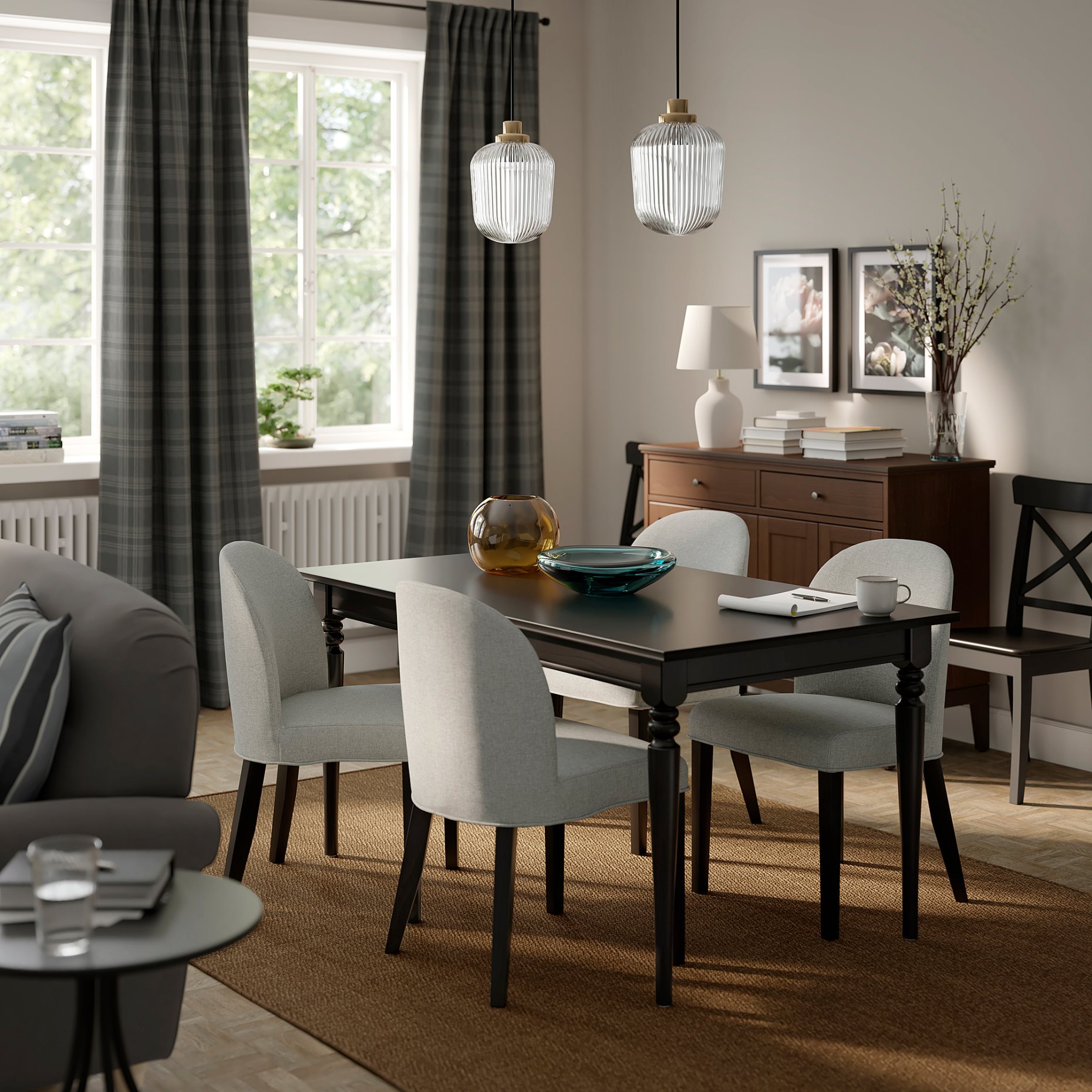 ROSENTORP, table and 4 chairs, 155/215x87 cm, 896.101.30