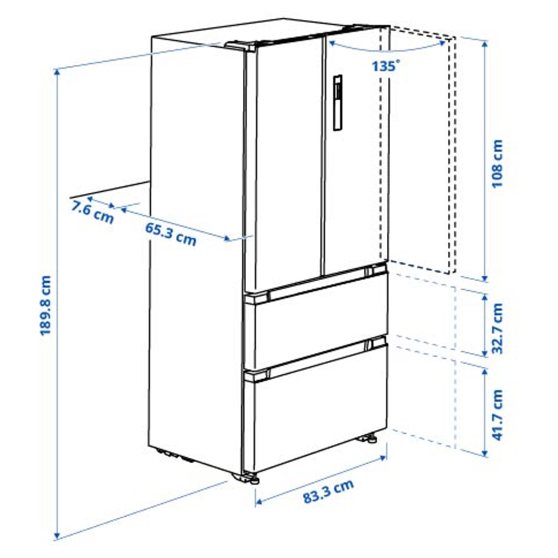 RIBBENÅS, french door fridge/freezer/IKEA 700 freestanding/347/169 l, 905.807.59
