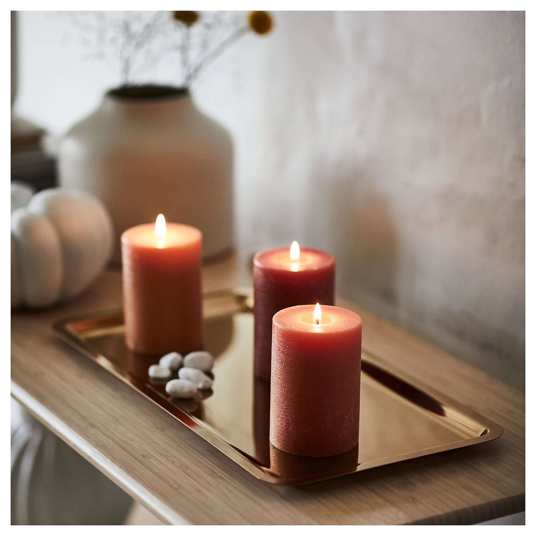 HOSTAGILLE, unscented pillar candle/3 pack, 10 cm, 905.975.66