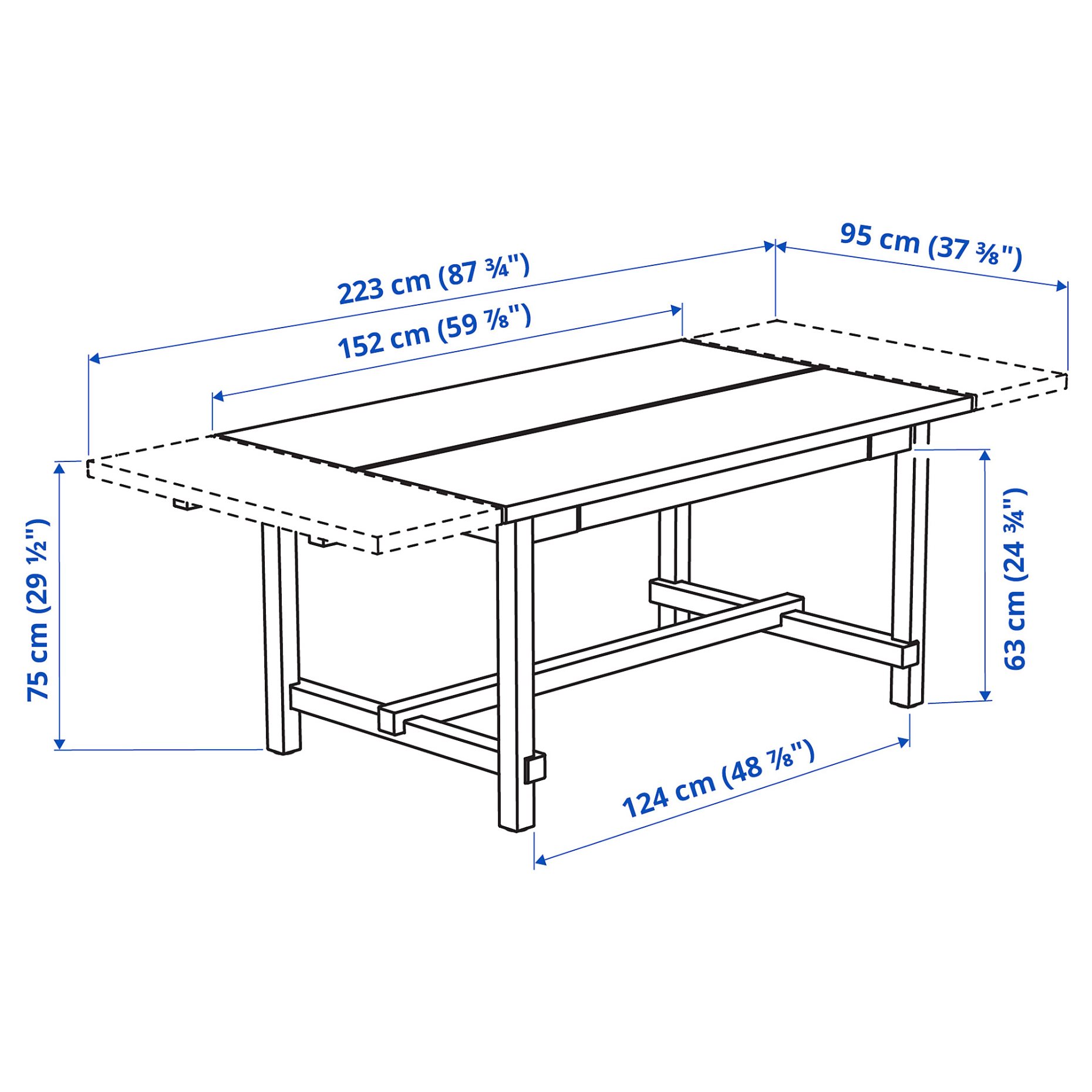 NORDVIKEN/NORDVIKEN, table and 6 chairs, 152/223x95 cm, 993.998.78
