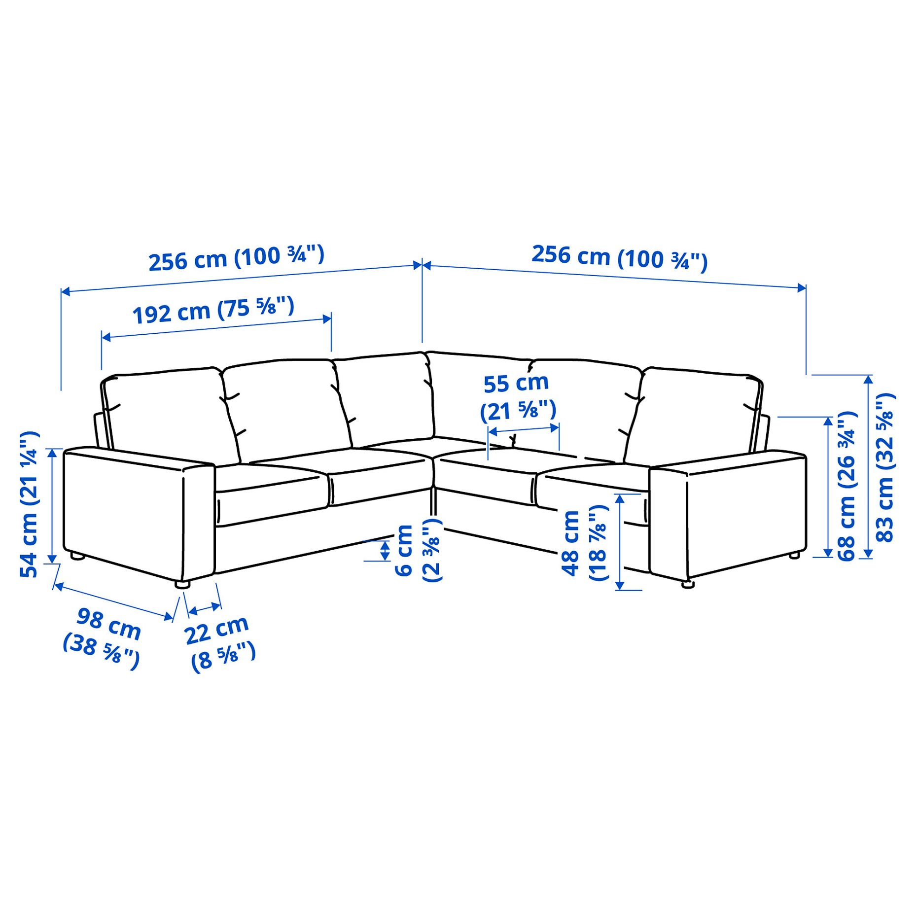 VIMLE, corner sofa, 4-seat with wide armrests, 994.017.96
