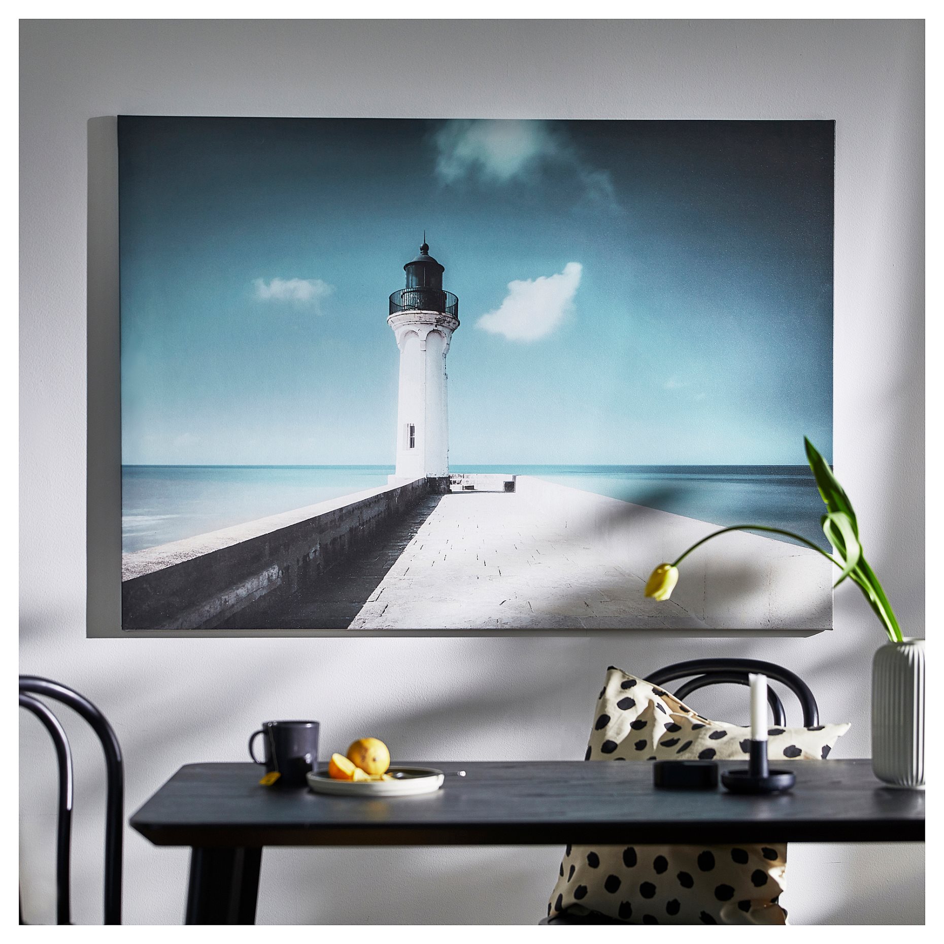 BJÖRKSTA, picture with frame/white lighthouse, 140x100 cm, 995.089.19