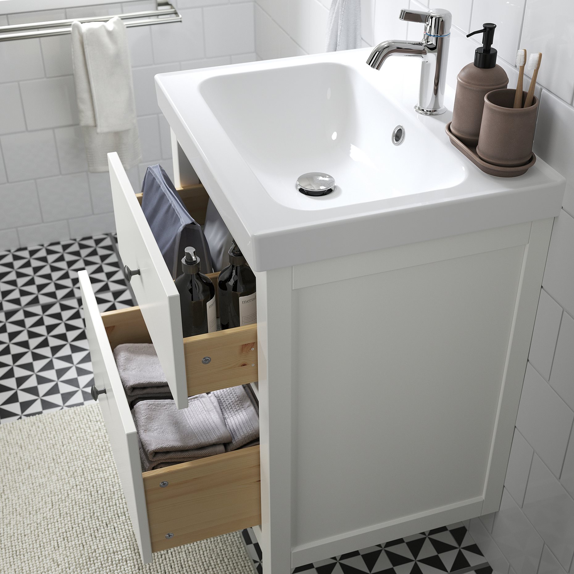 HEMNES/ORRSJON, βάση νιπτήρα με συρτάρι/νιπτήρα/μπαταρία, 62x49x89 cm, 995.467.80