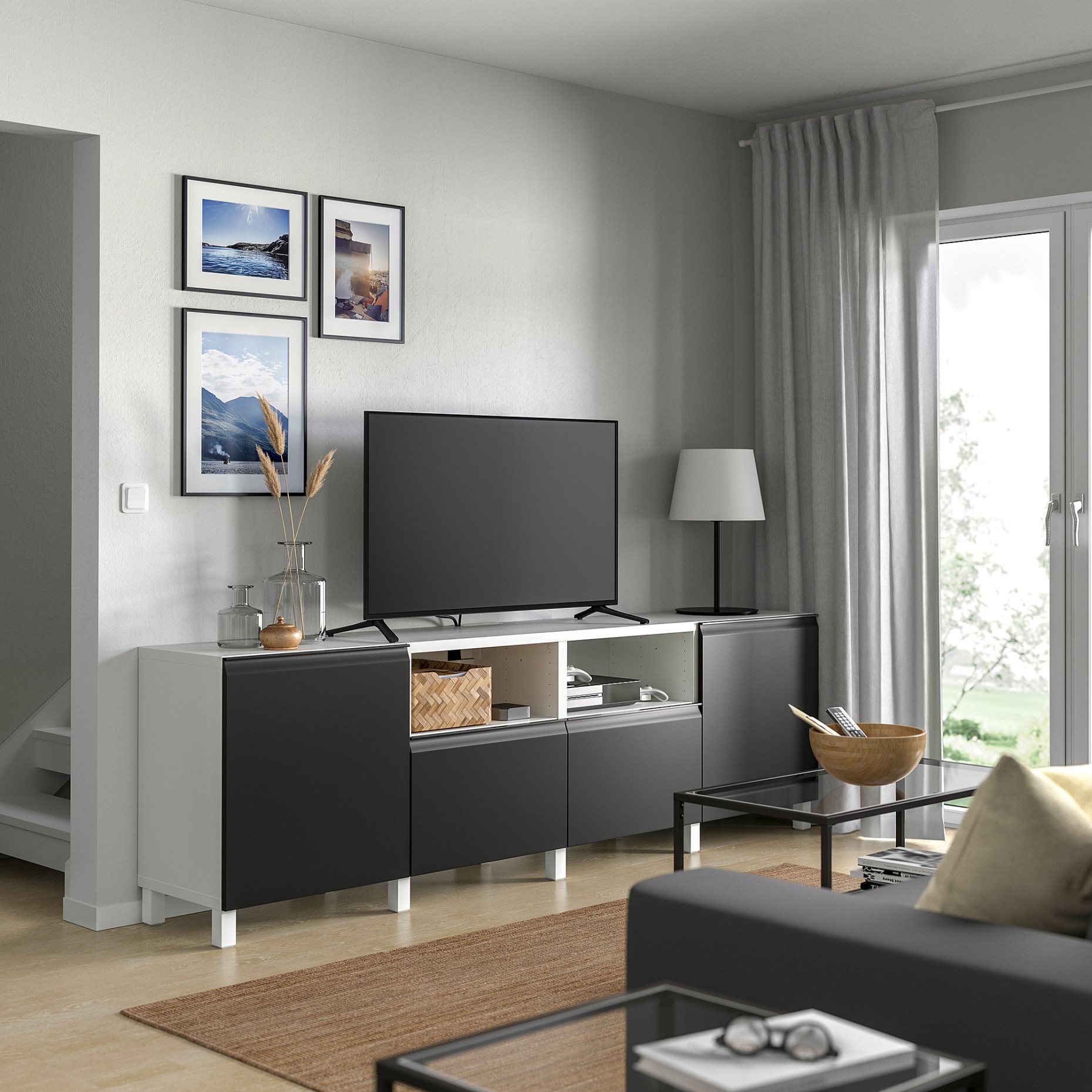 BESTÅ, έπιπλο TV με πόρτες και συρτάρια, 240x42x74 cm, 995.689.46