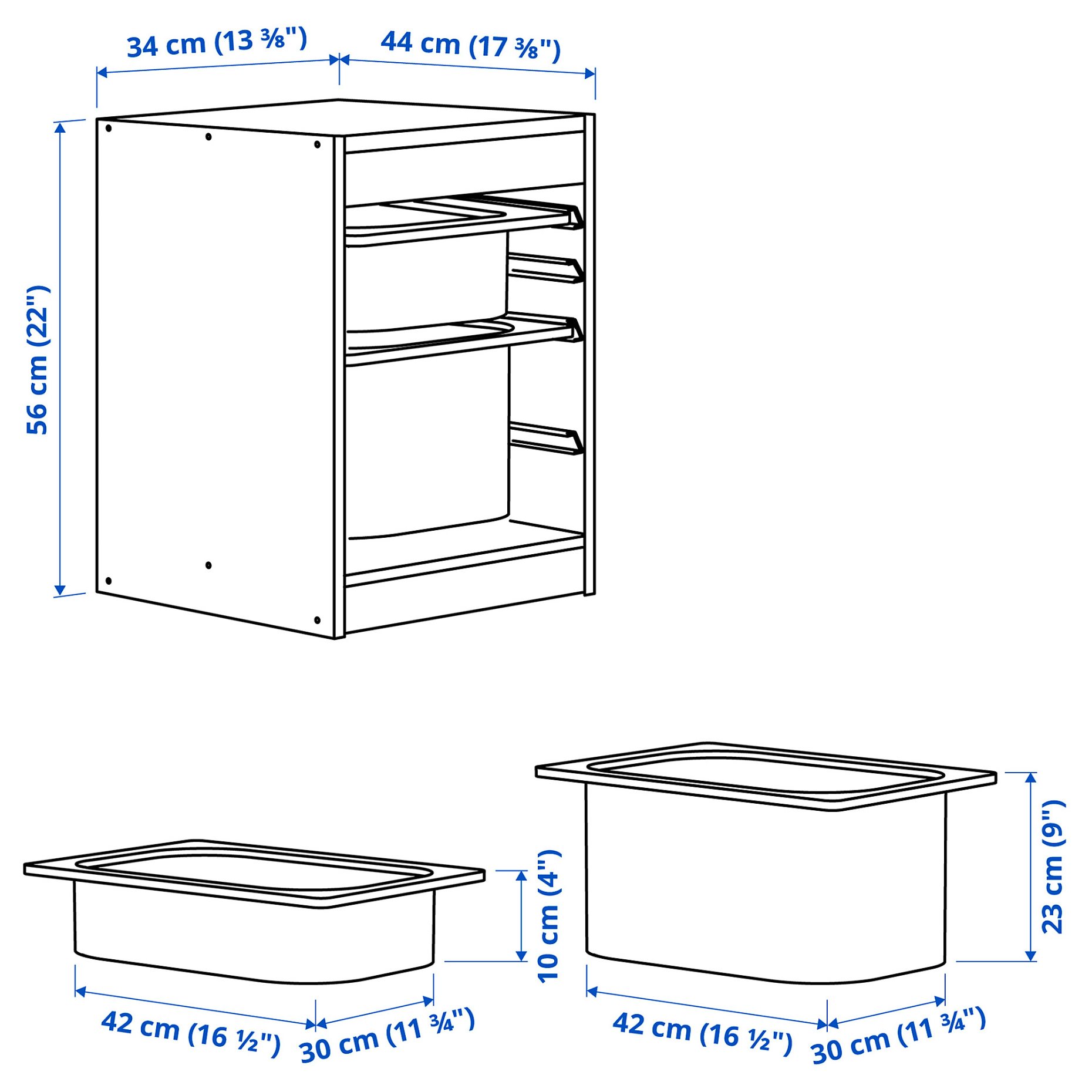 TROFAST, storage combination with boxes, 34x44x56 cm, 995.732.26