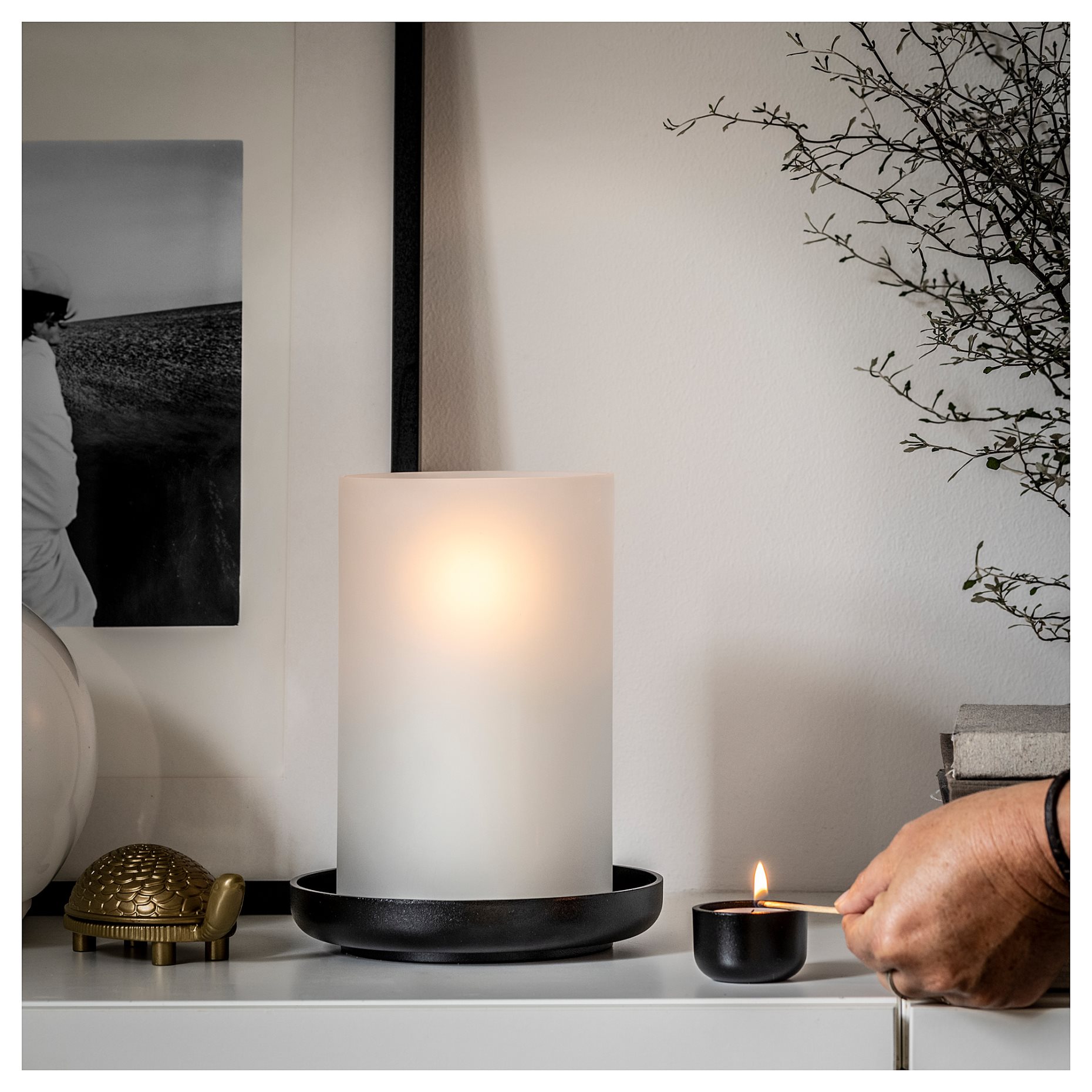 HEDERVÄRD, lantern/frosted glass, 22 cm, 005.106.19