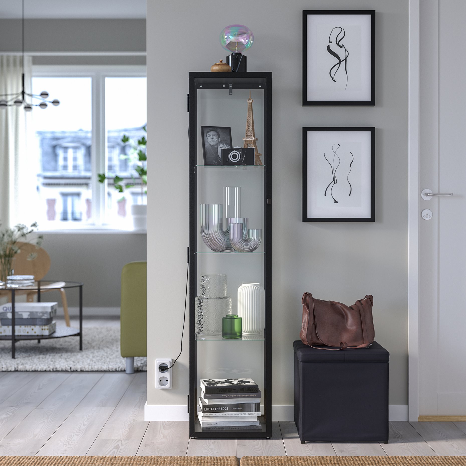 BLÅLIDEN, glass-door cabinet, 35x32x151 cm, 005.205.19