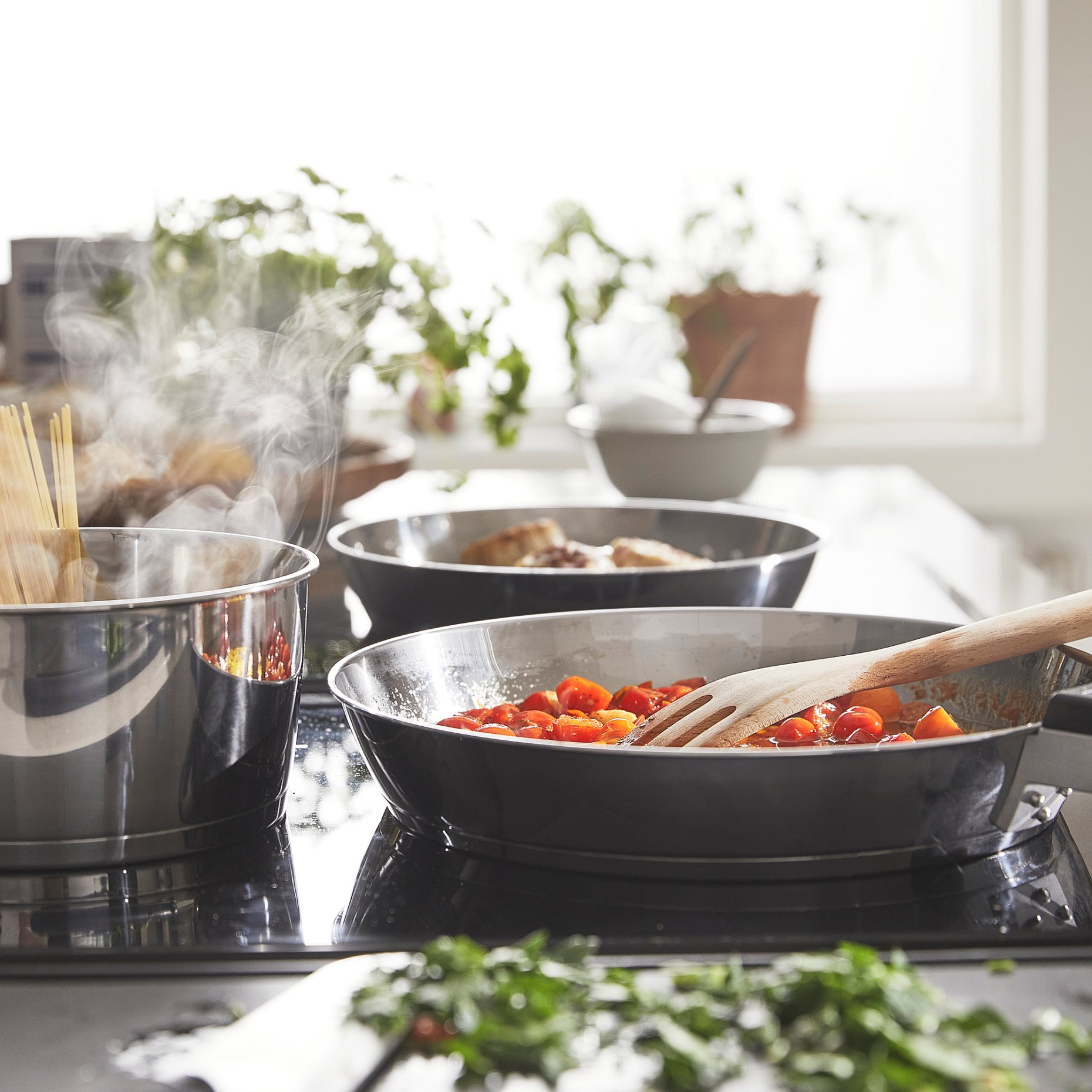 SLATROCKA, 4-piece cookware kit with detachable handle, 005.605.86