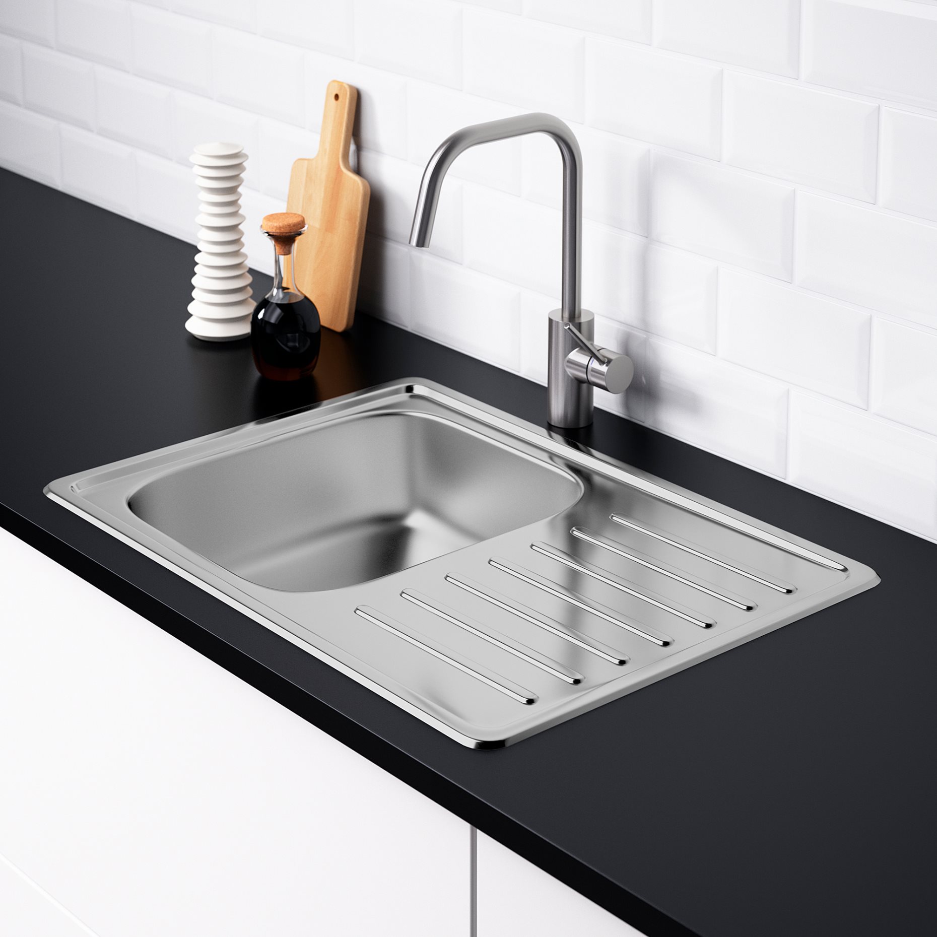 FYNDIG, inset sink 1 bowl with drainboard, 70x50 cm, 091.581.85
