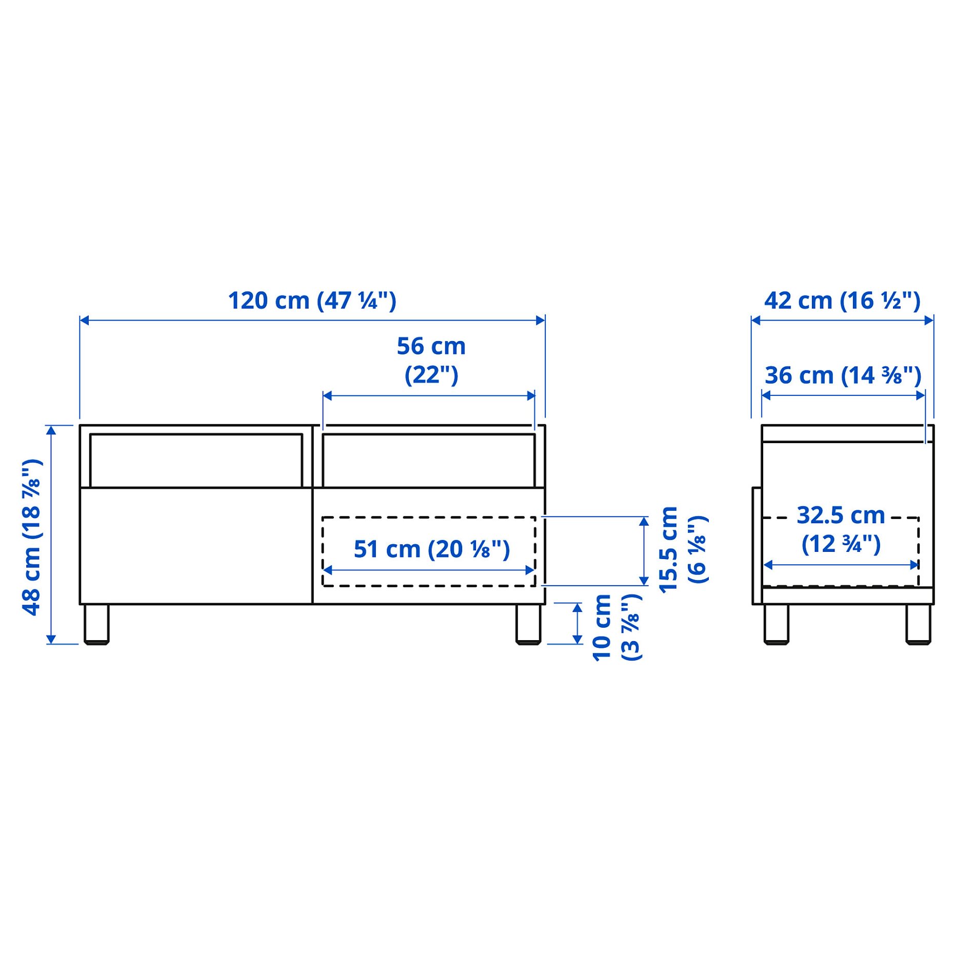 BESTÅ, TV bench with drawers soft closing, 120x42x48 cm, 091.882.86