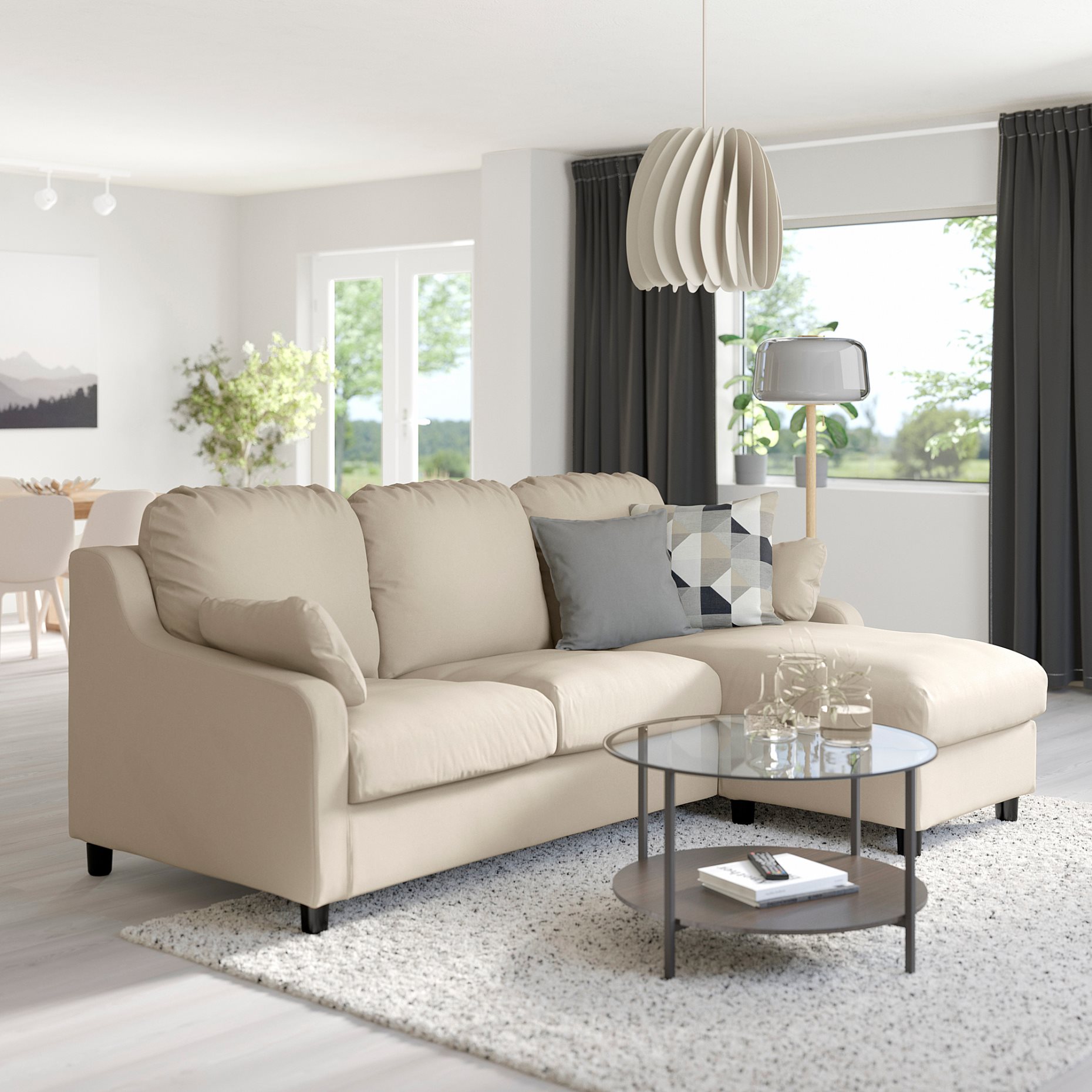 VINLIDEN, 3-seat sofa with chaise longue, 093.046.72