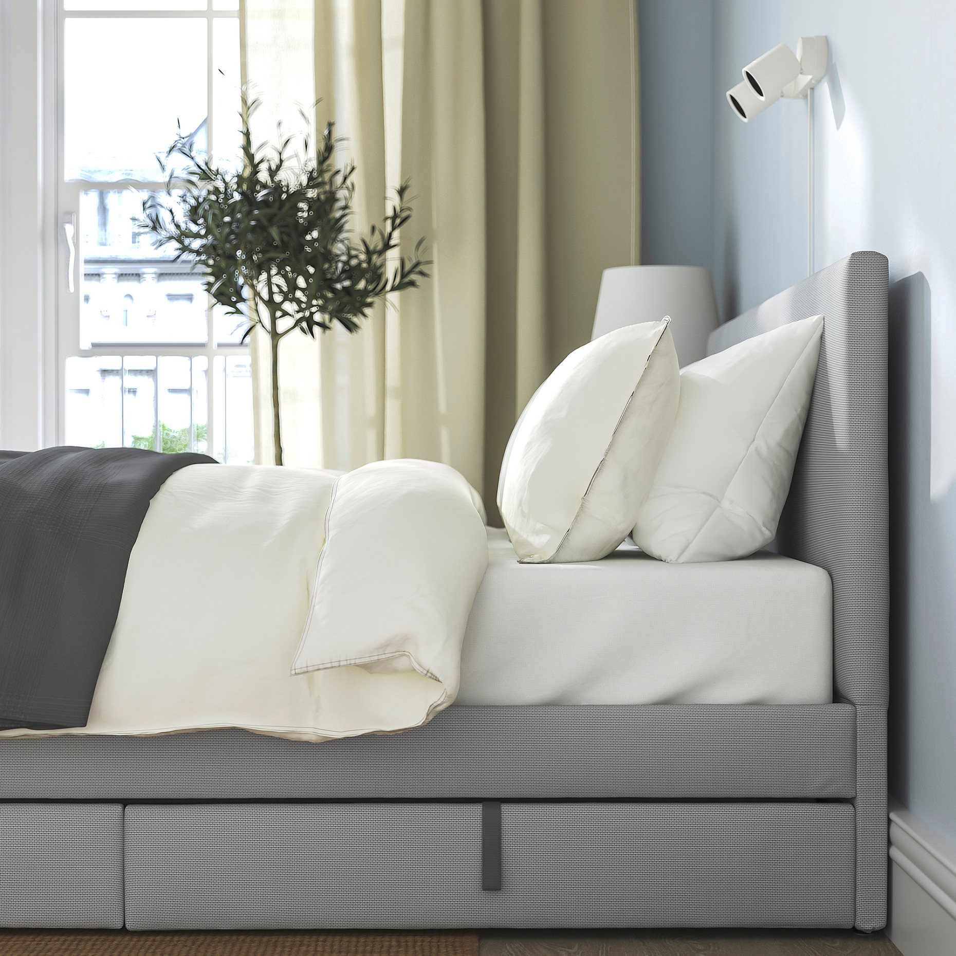 GLADSTAD, upholstered bed with 2 storage boxes, 140x200 cm, 094.067.98