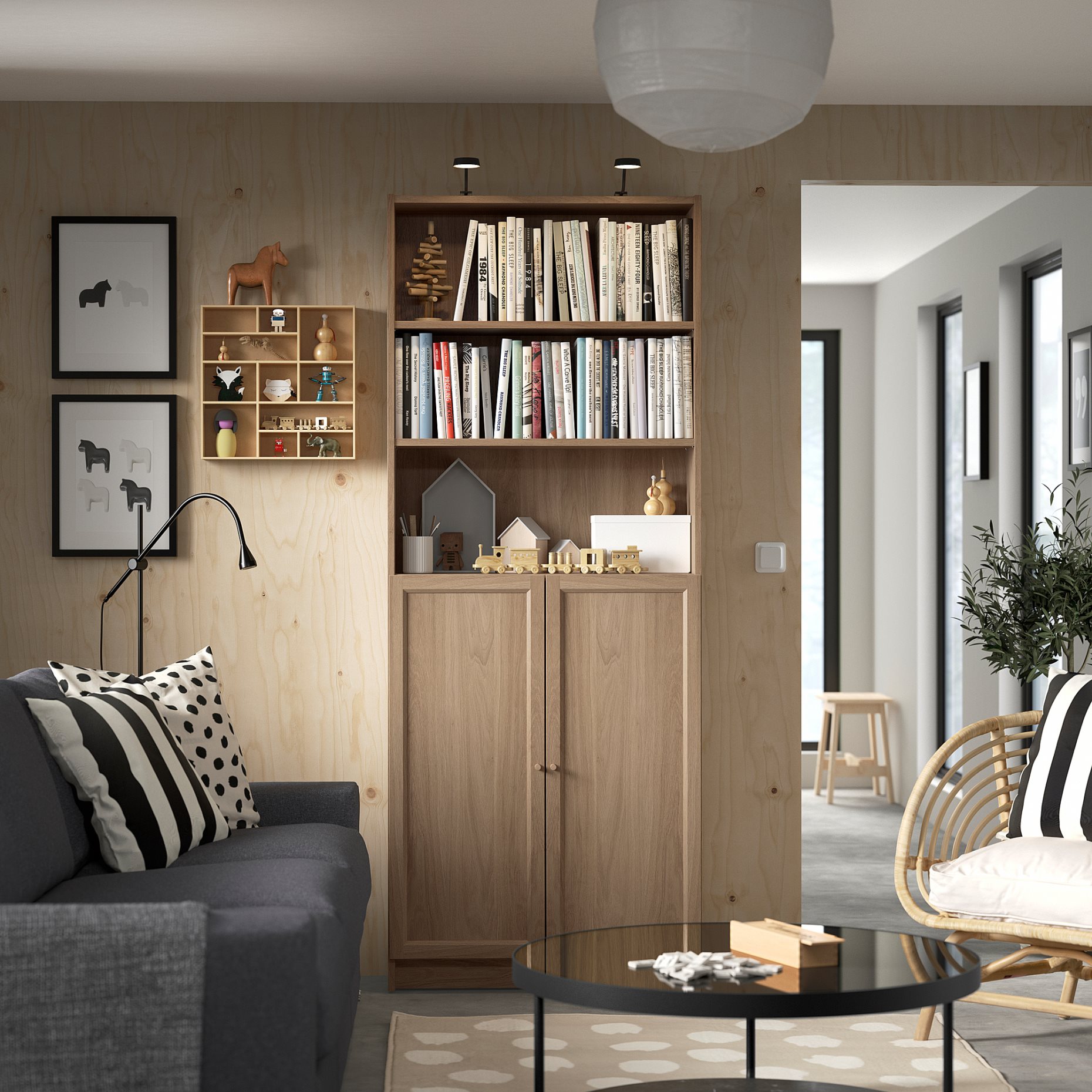 BILLY/OXBERG, bookcase with doors, 80x30x202 cm, 094.833.67