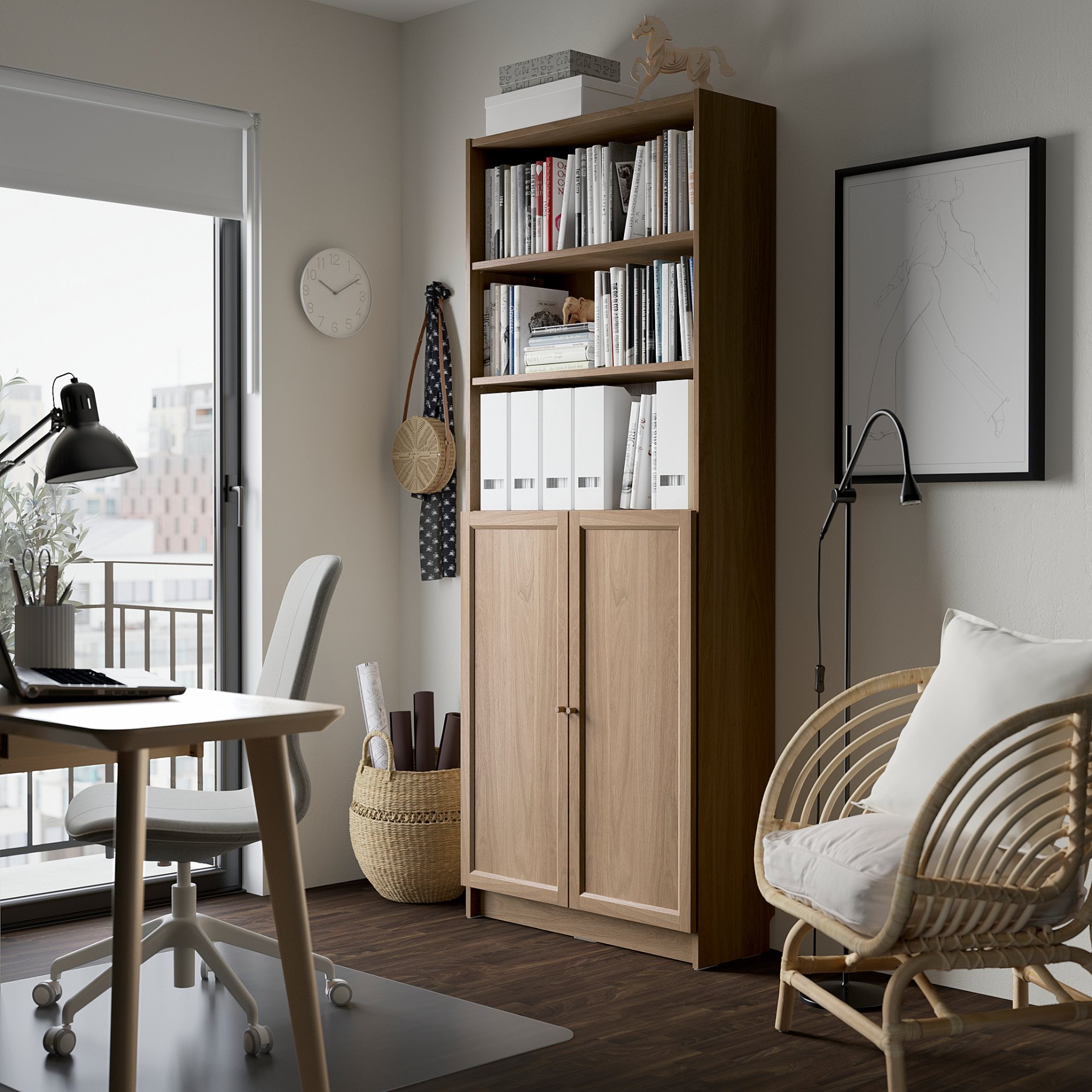 BILLY/OXBERG, bookcase with doors, 80x30x202 cm, 094.833.67