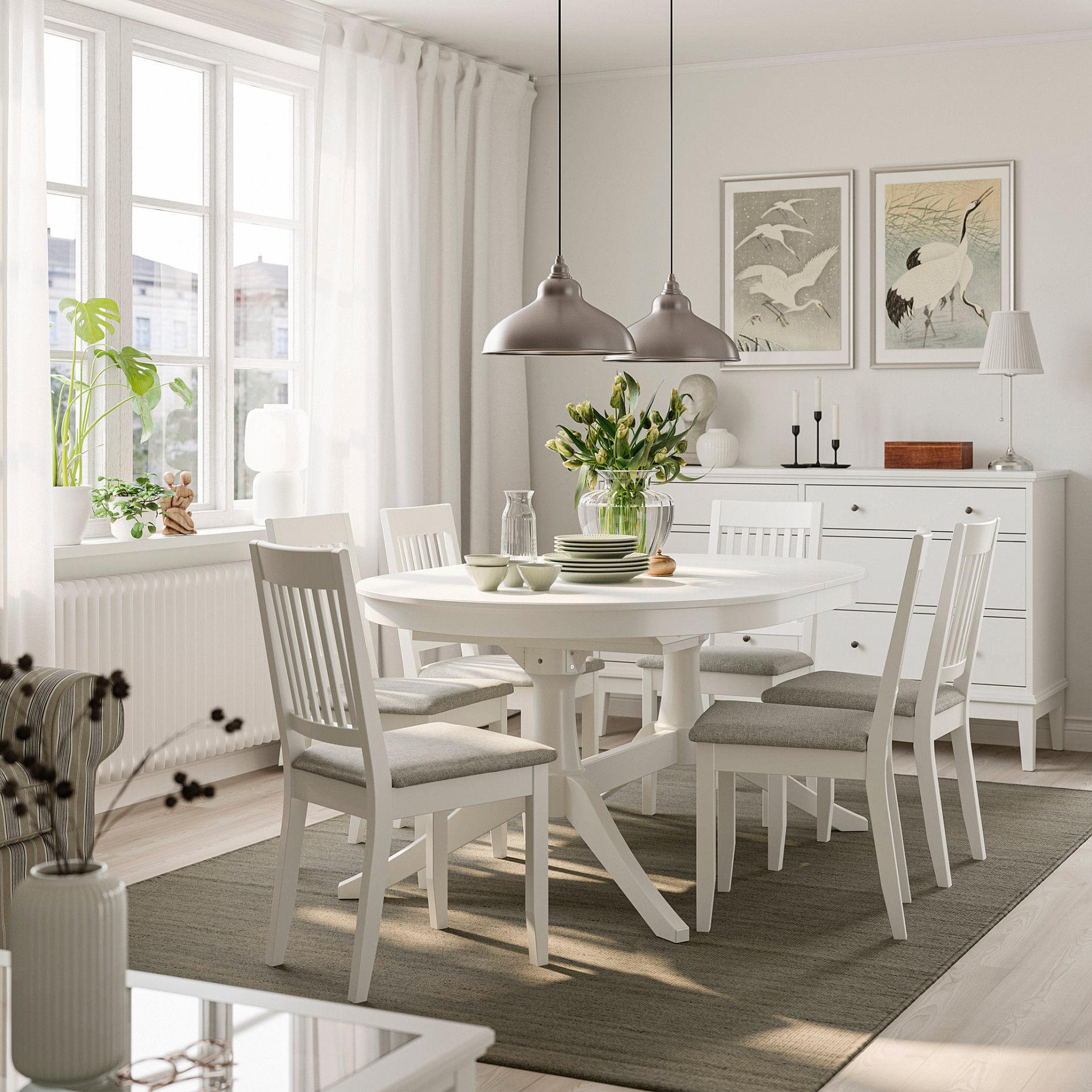 ROSENTORP/NÄSIN, table and 6 chairs, 160/215x110 cm, 096.101.34