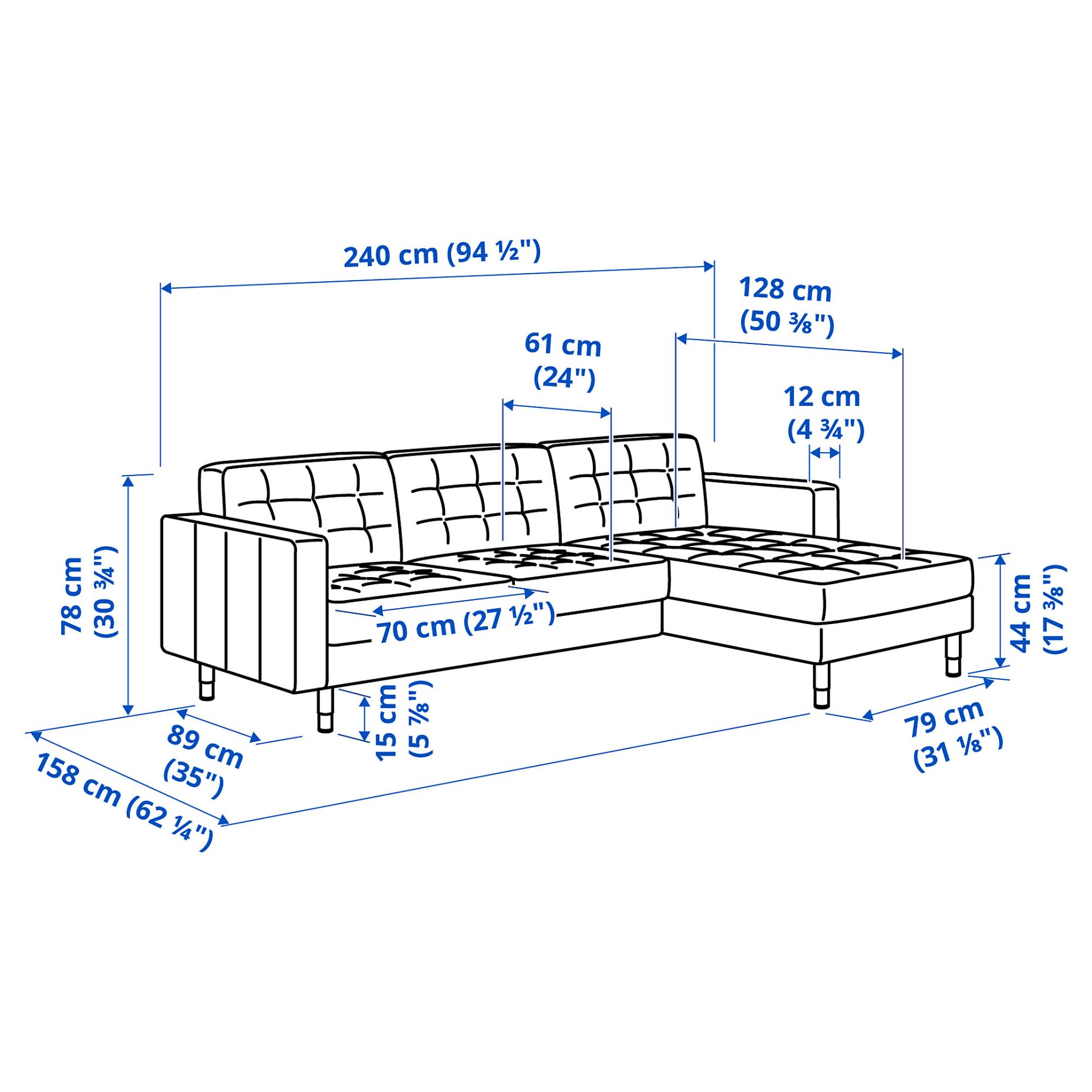 LANDSKRONA, τριθέσιος καναπές με σεζλόνγκ, 192.726.37