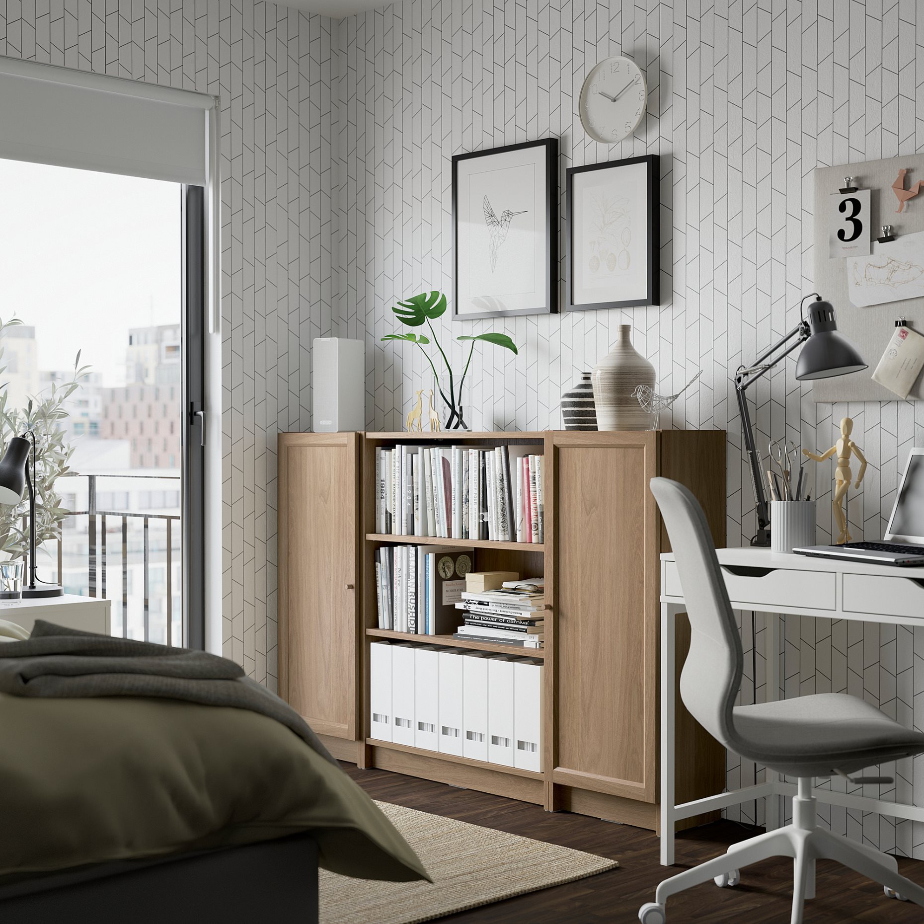 BILLY/OXBERG, bookcase combination with doors, 160x106 cm, 194.835.93