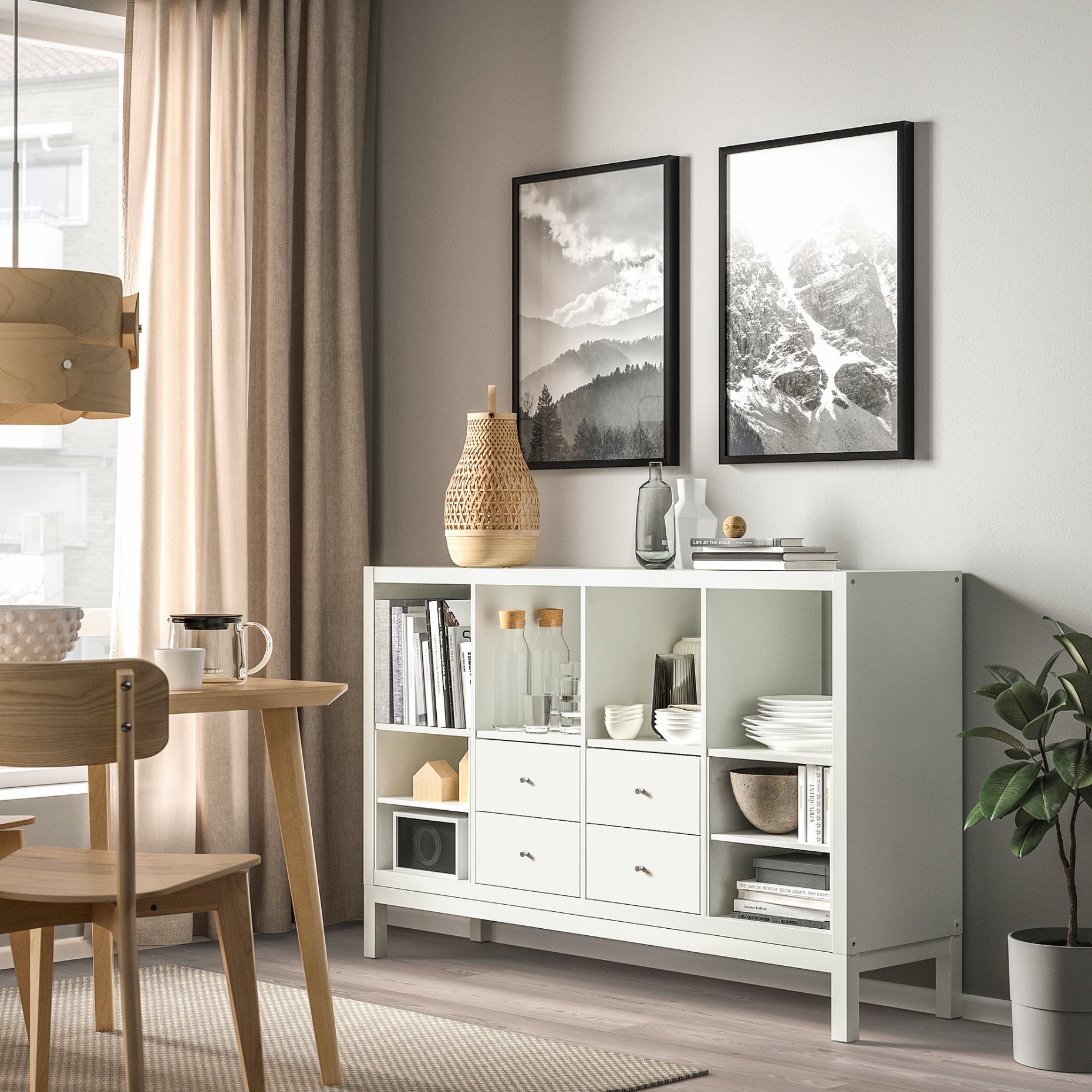 KALLAX, shelving unit with underframe with 4 drawers/2 shelf inserts, 147x94 cm, 195.529.11