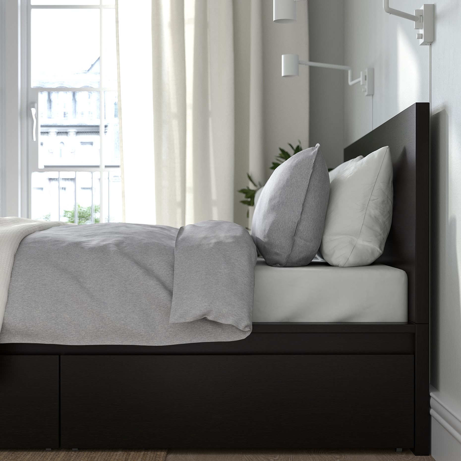 MALM, bed frame/high with 4 storage boxes, 180X200 cm, 199.316.29