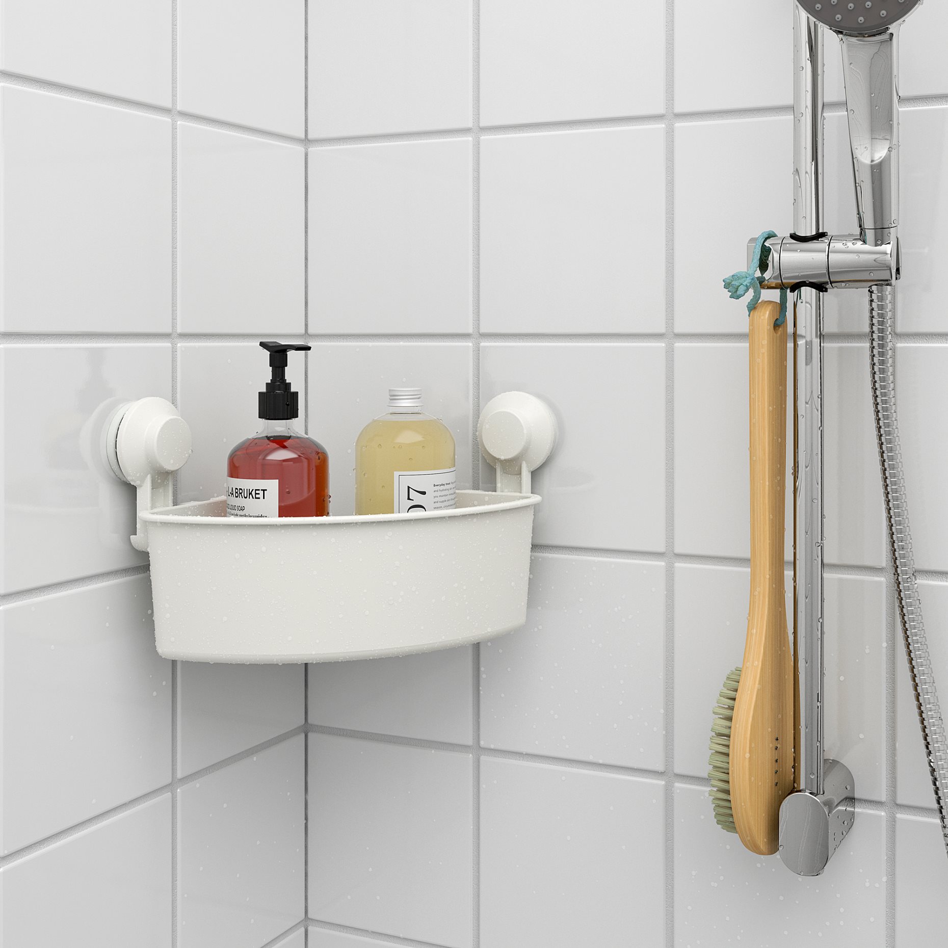 TISKEN, corner shelf unit with suction cup, 204.003.04