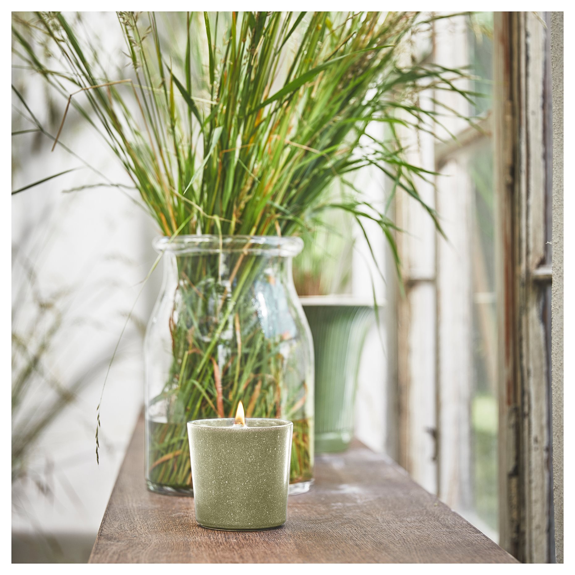 HEDERSAM, scented candle in ceramic jar/Fresh grass, 50 hr, 205.024.25