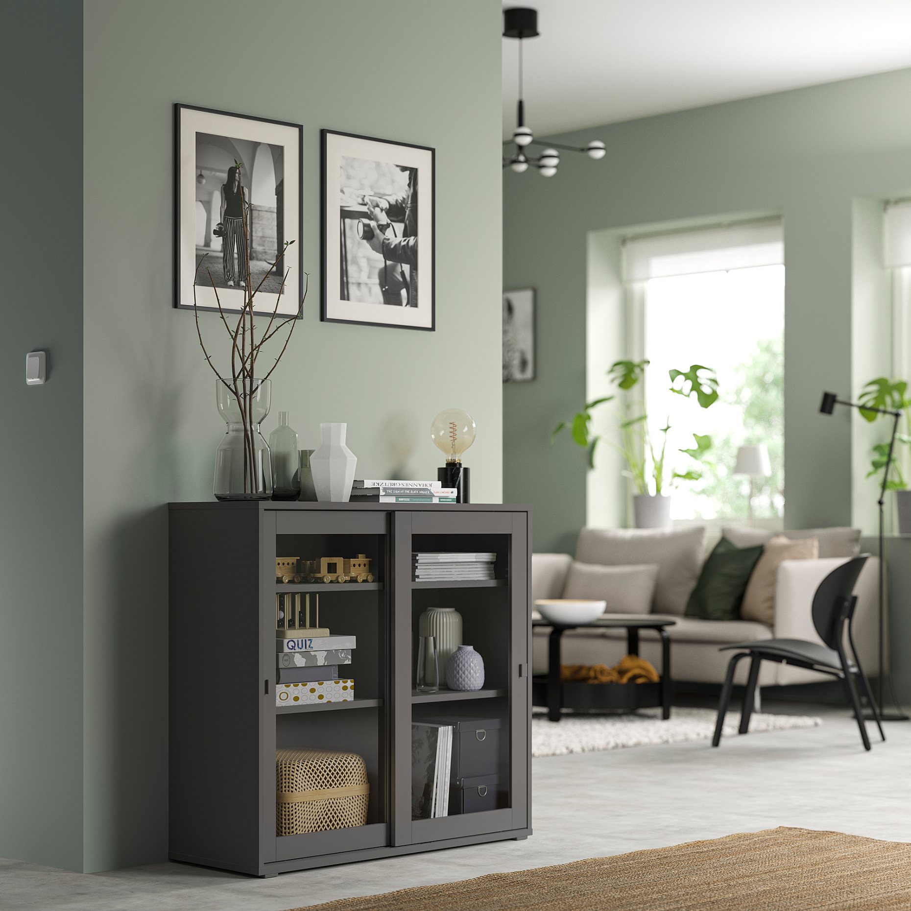VIHALS, cabinet with sliding glass doors, 95x37x90 cm, 205.428.79