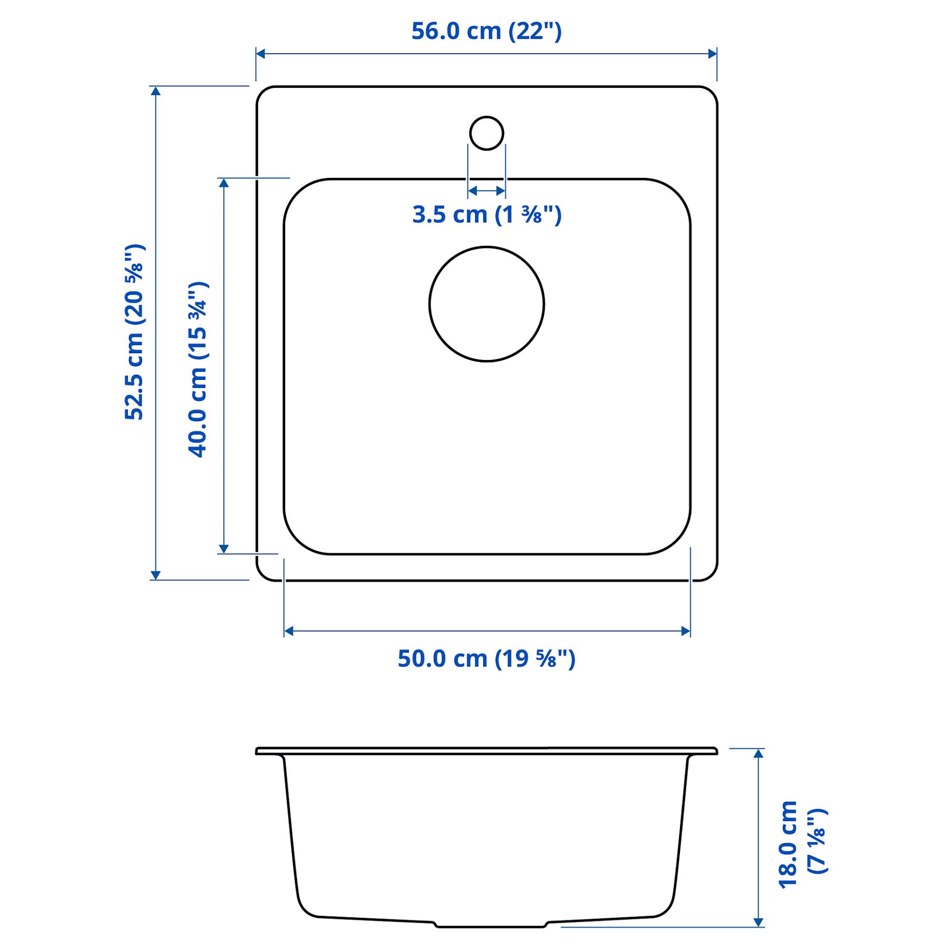 LÅNGUDDEN, inset sink 1 bowl, 56x53 cm, 291.574.77