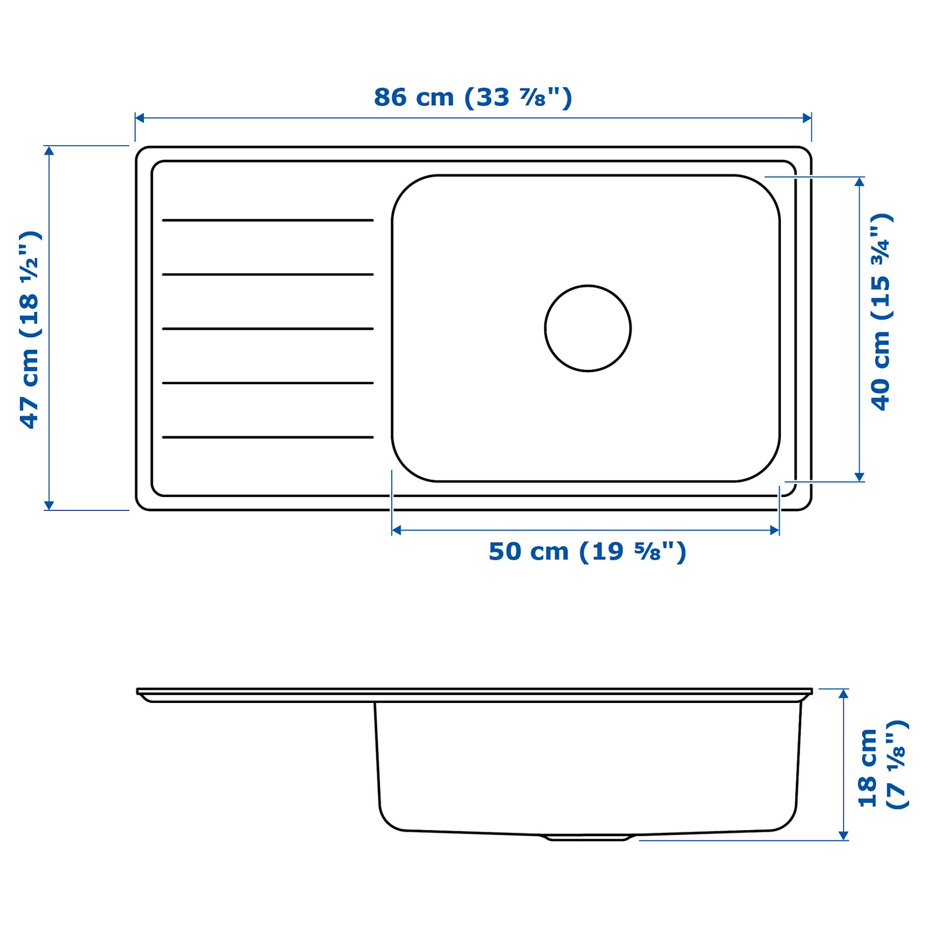 VATTUDALEN, inset sink 1 bowl with drainboard, 86x47 cm, 291.581.89