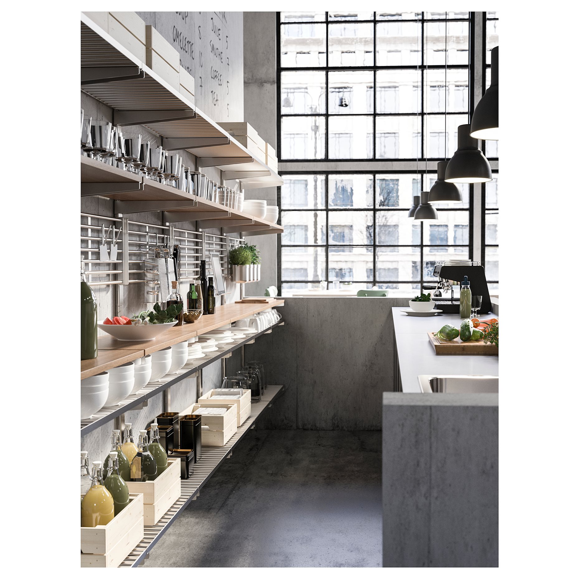 KUNGSFORS, suspension rail with shelf/wall grid, 292.543.41