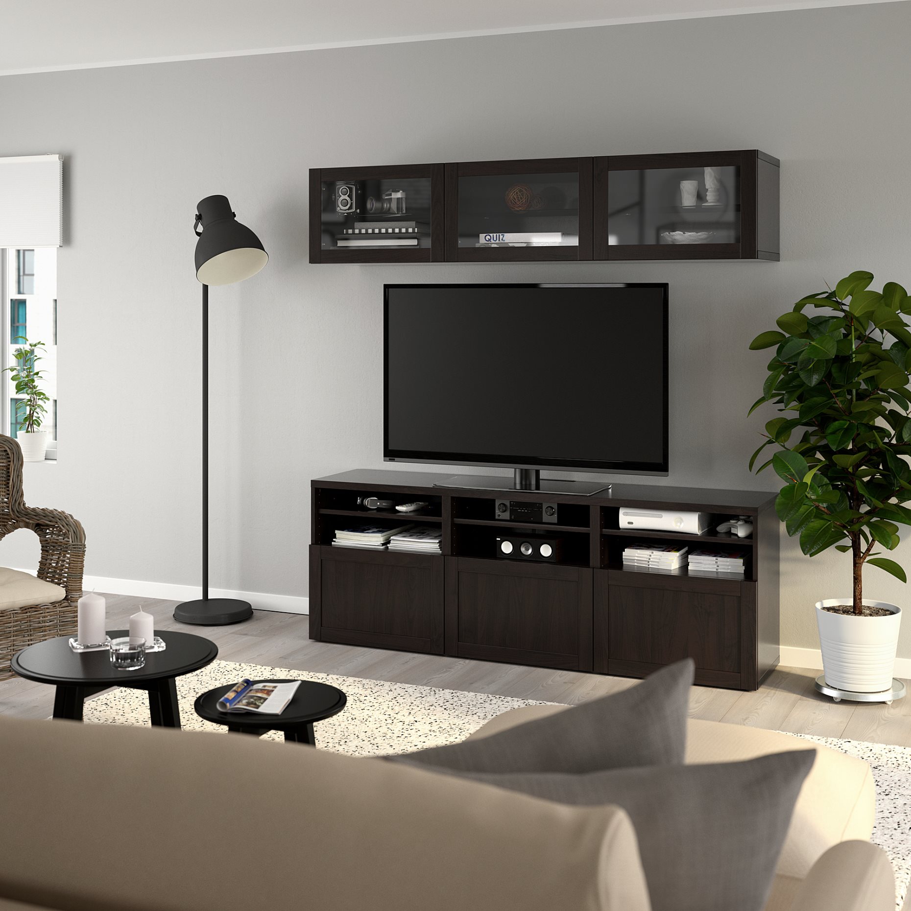 BESTÅ, σύνθεση αποθήκευσης TV/γυάλινες πόρτες/συρτάρια με μαλακό κλείσιμο, 180x42x192 cm, 294.103.70