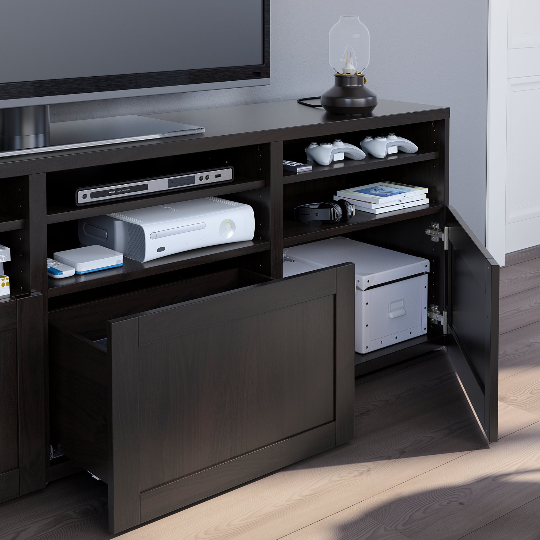 BESTÅ, σύνθεση αποθήκευσης TV/γυάλινες πόρτες/συρτάρια με μαλακό κλείσιμο, 180x42x192 cm, 294.103.70