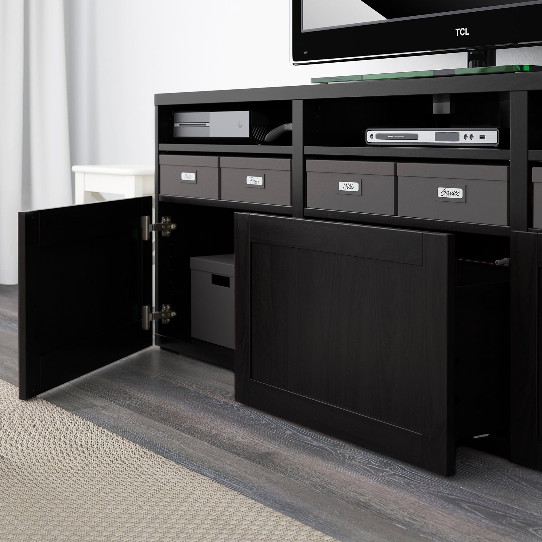 BESTÅ, σύνθεση αποθήκευσης TV/γυάλινες πόρτες/συρτάρια με μαλακό κλείσιμο, 180x42x192 cm, 294.103.70