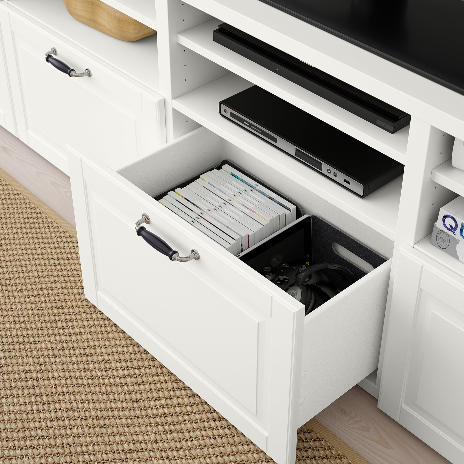 BESTÅ, σύνθεση αποθήκευσης TV/γυάλινες πόρτες/συρτάρια ανοίγματος με πίεση, 300x42x231 cm, 294.112.42